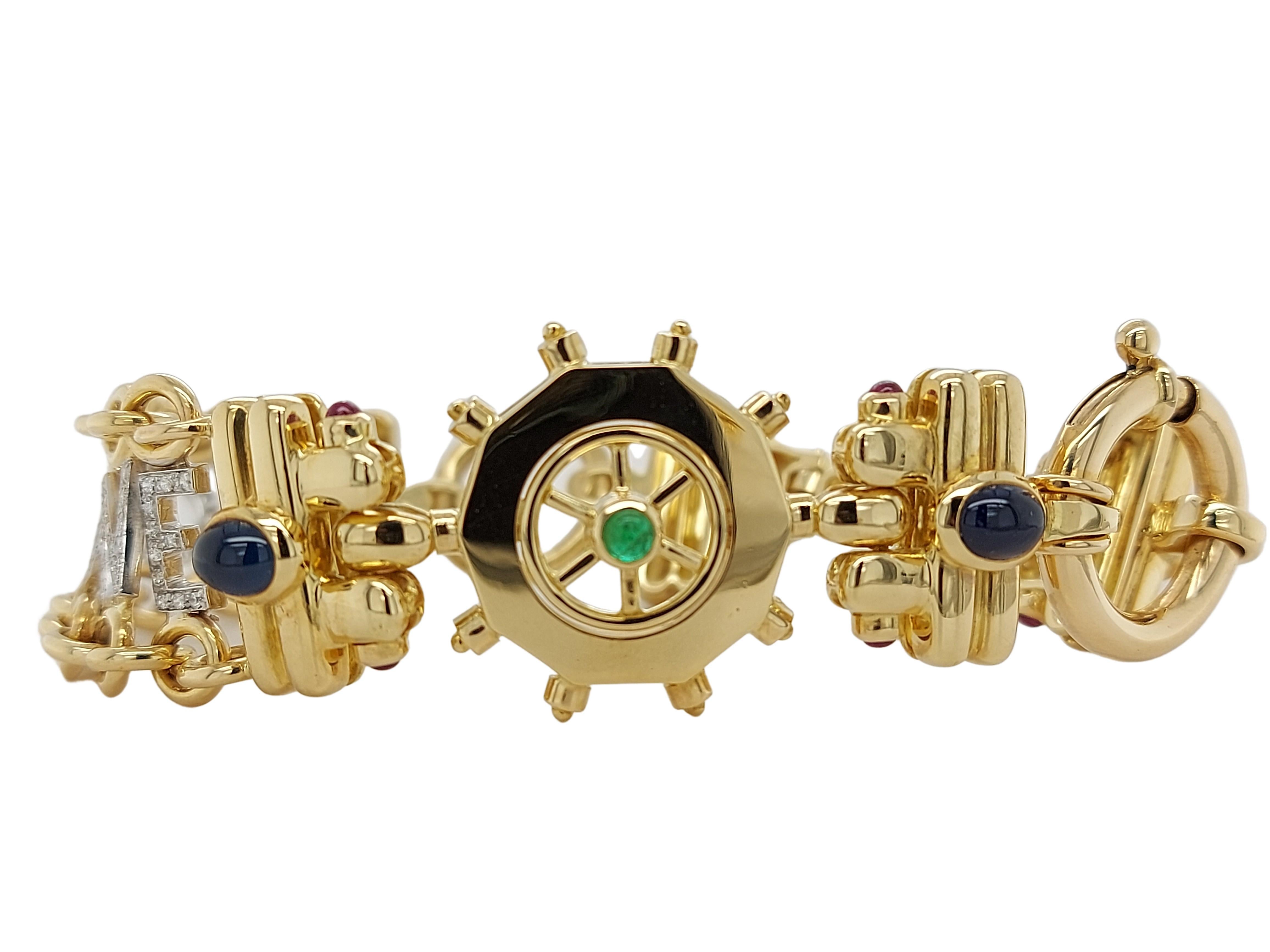 Mouawad Bracelet Fortune en or jaune 18 carats avec diamants, saphirs et émeraudes Excellent état - En vente à Antwerp, BE