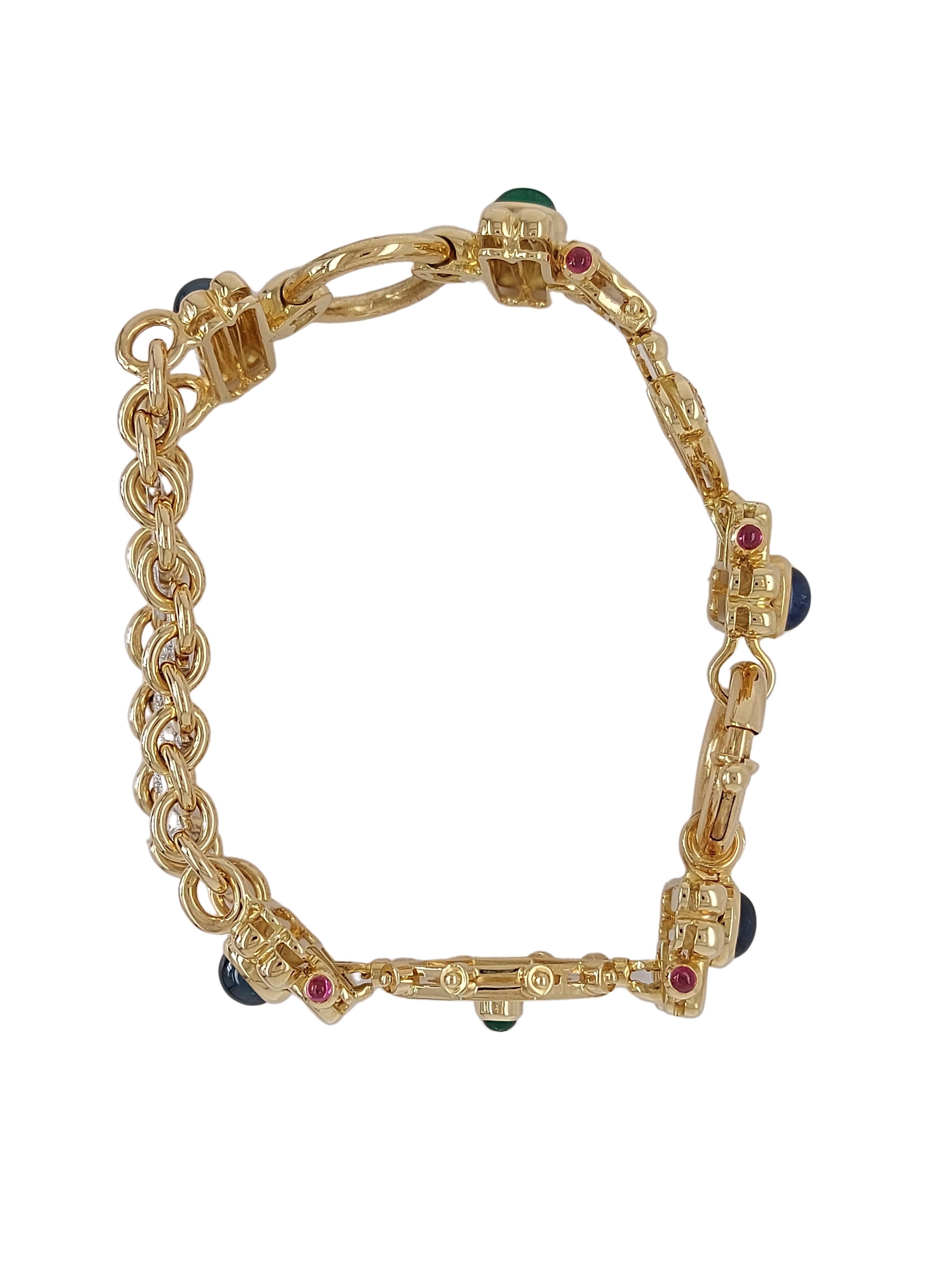 Emerald Cut Mouawad 18kt Yellow Gold Fortune Bracelet with Diamonds, Sapphires, Emeralds For Sale