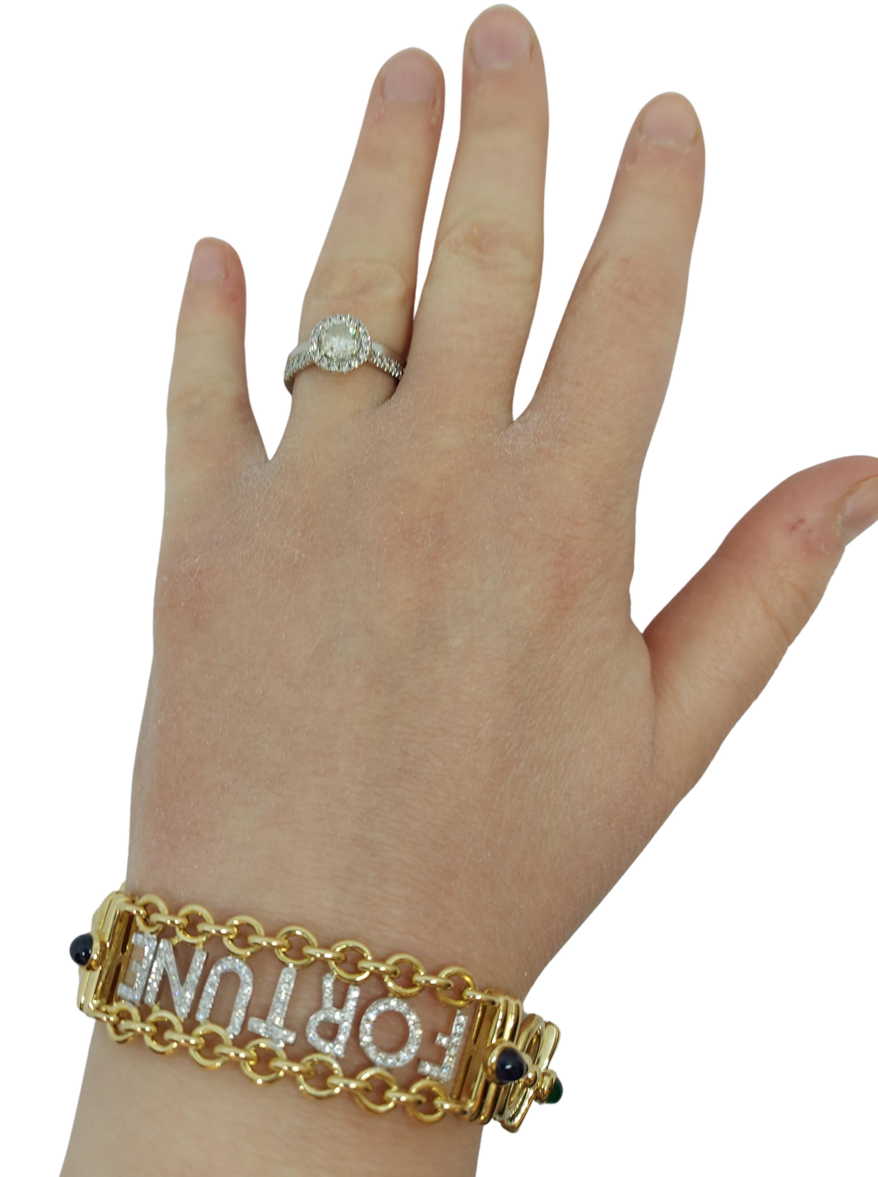 Mouawad Bracelet Fortune en or jaune 18 carats avec diamants, saphirs et émeraudes en vente 3