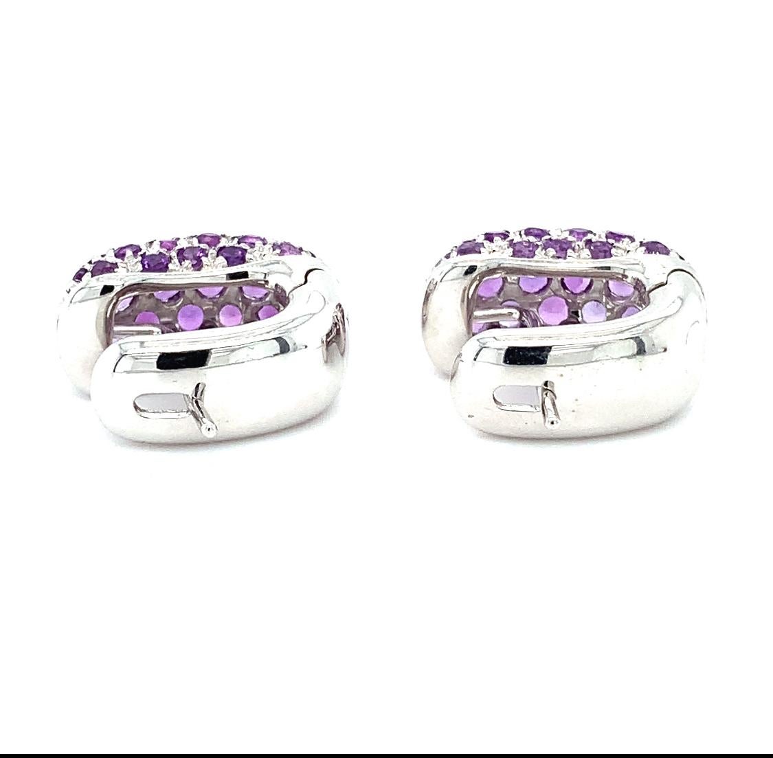 Round Cut Mouawad amethyst art deco clip on earrings 18k white gold For Sale