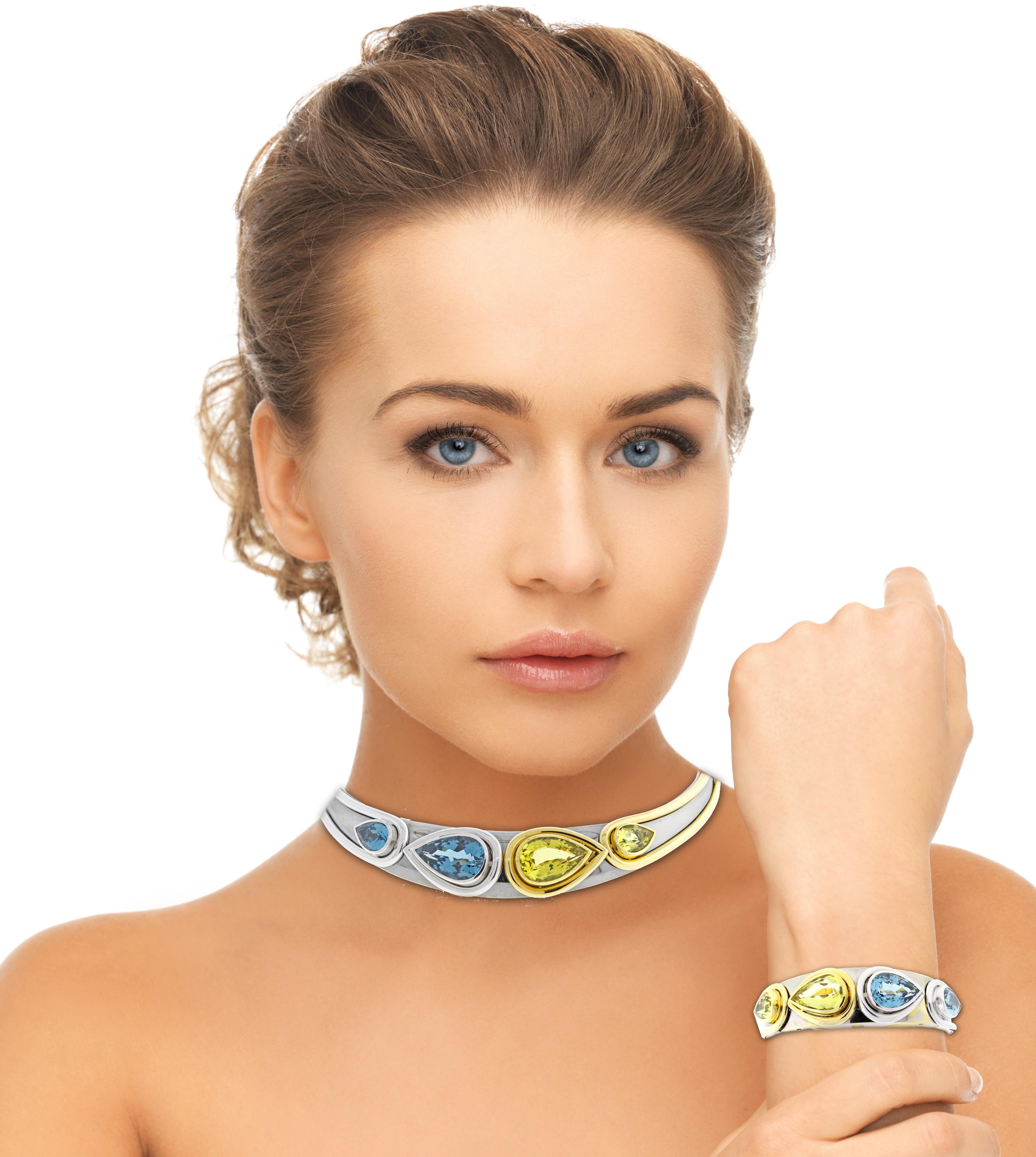 Mouawad Blue Topaz and Golden Beryl Necklace and Bracelet Suite For Sale 3