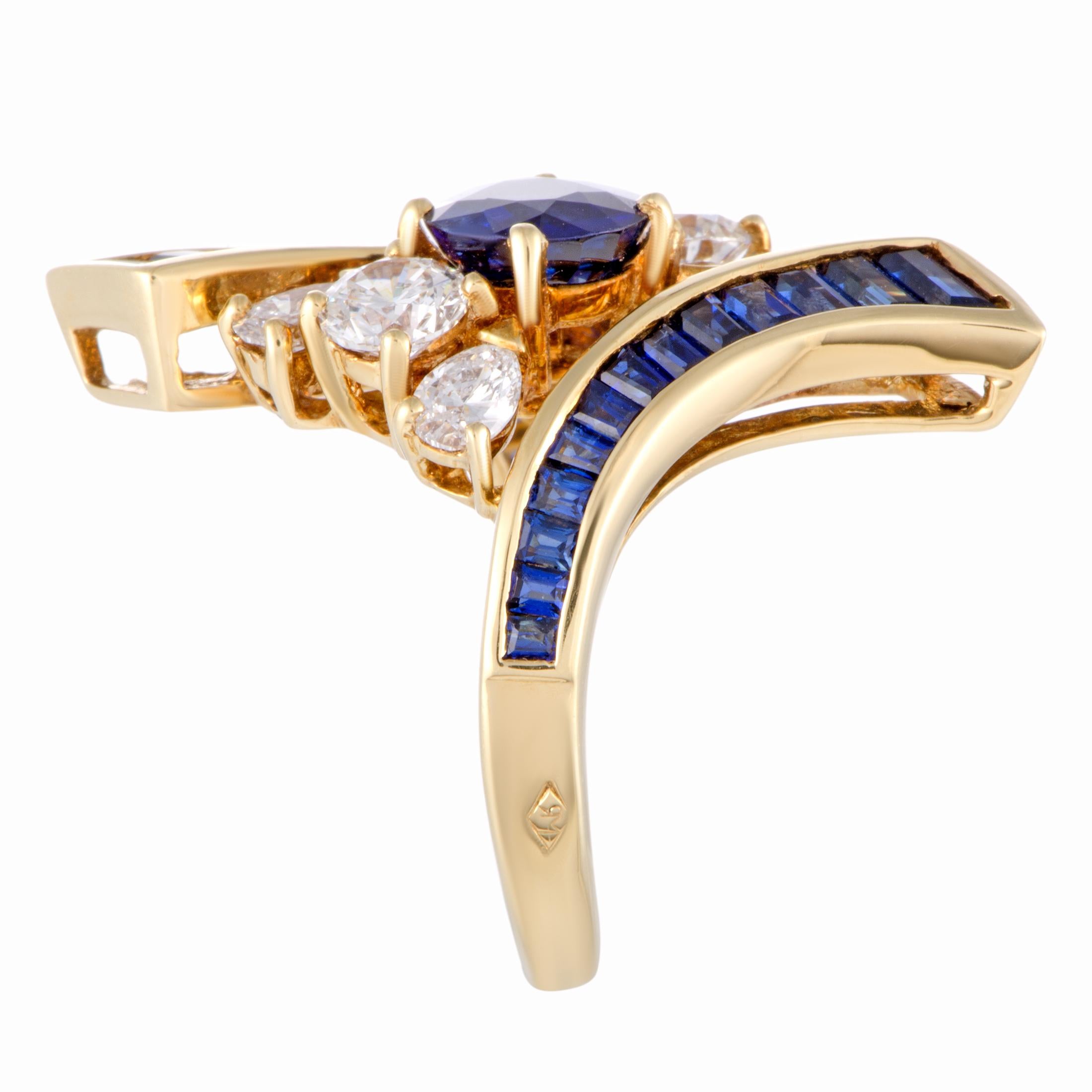 Mouawad Diamond and Sapphire Yellow Gold Ring In Excellent Condition In Southampton, PA