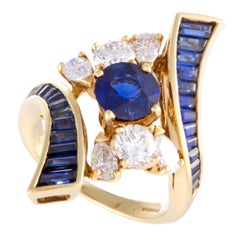 Mouawad Diamond and Sapphire Yellow Gold Ring