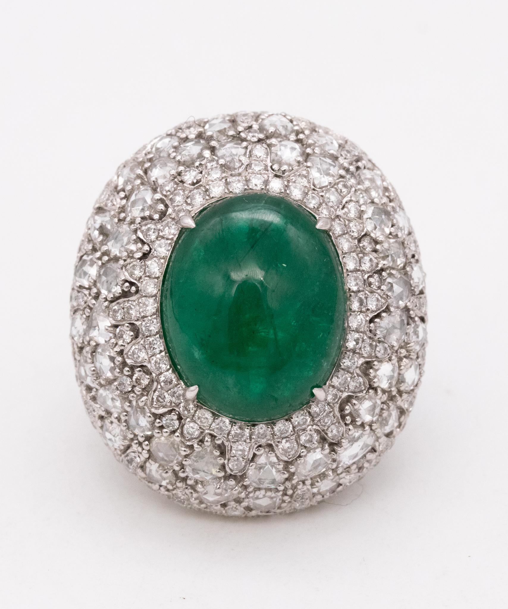 Mouawad Modern Cocktail Ring In 18Kt With 18.66 Ctw In Diamonds And Emerald In Excellent Condition In Miami, FL