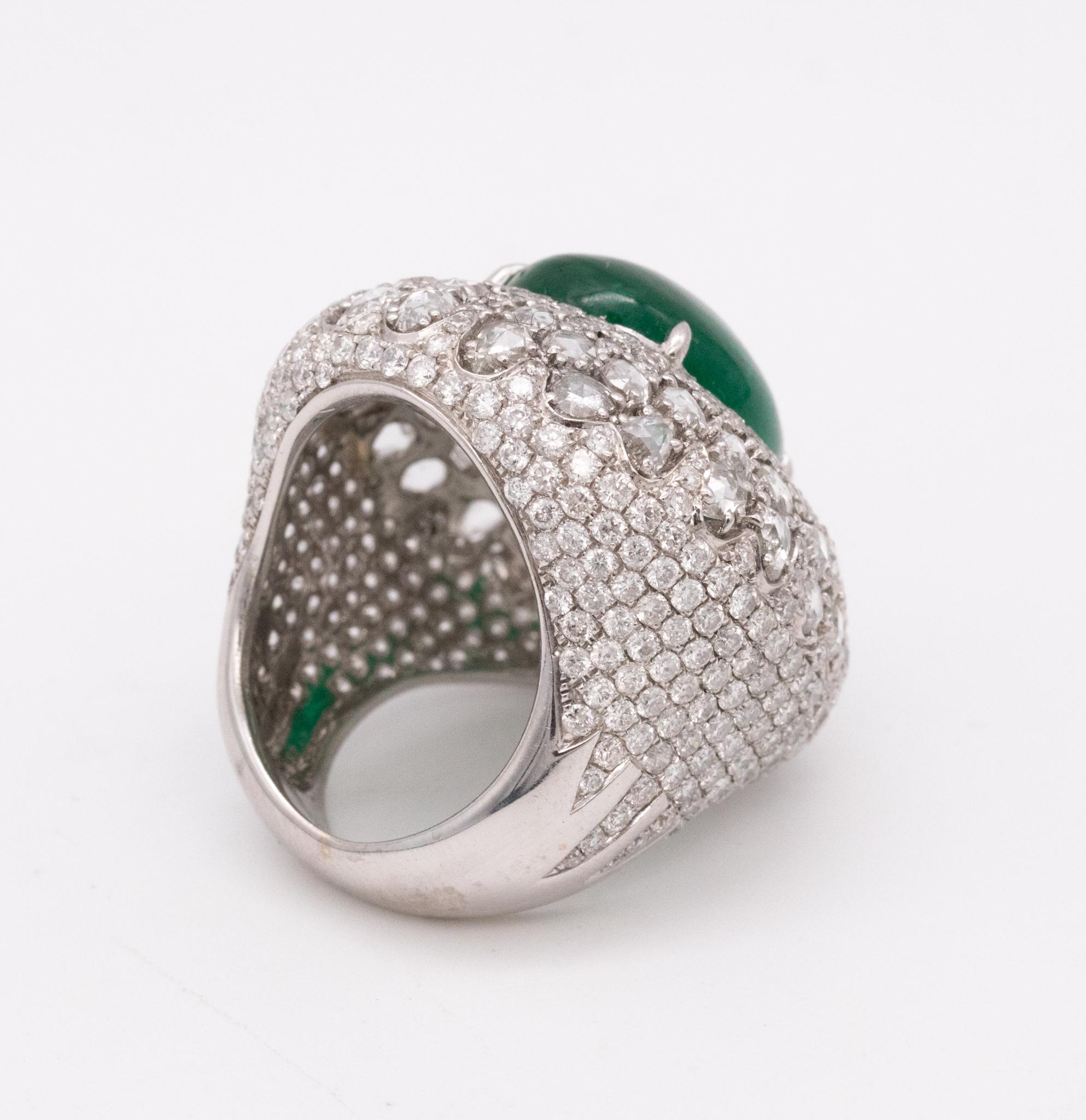 Mouawad Modern Cocktail Ring In 18Kt With 18.66 Ctw In Diamonds And Emerald 3
