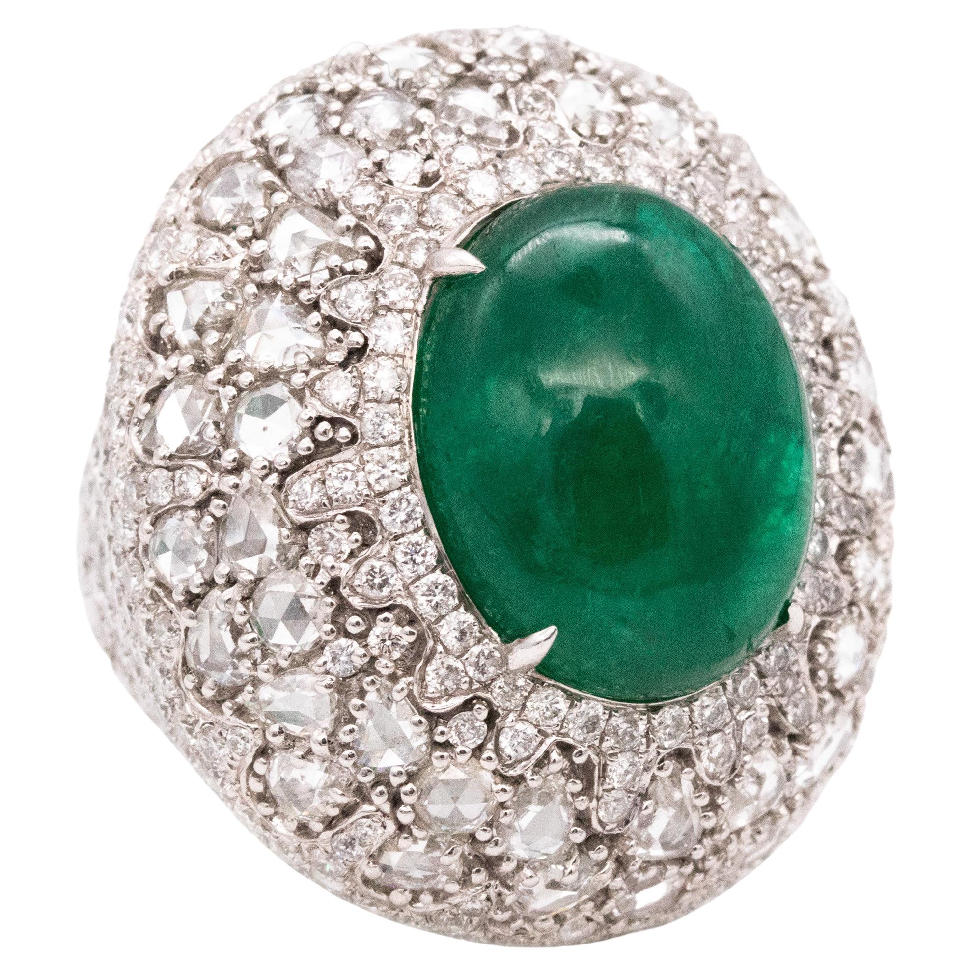 Mouawad Modern Cocktail Ring In 18Kt With 18.66 Ctw In Diamonds And Emerald