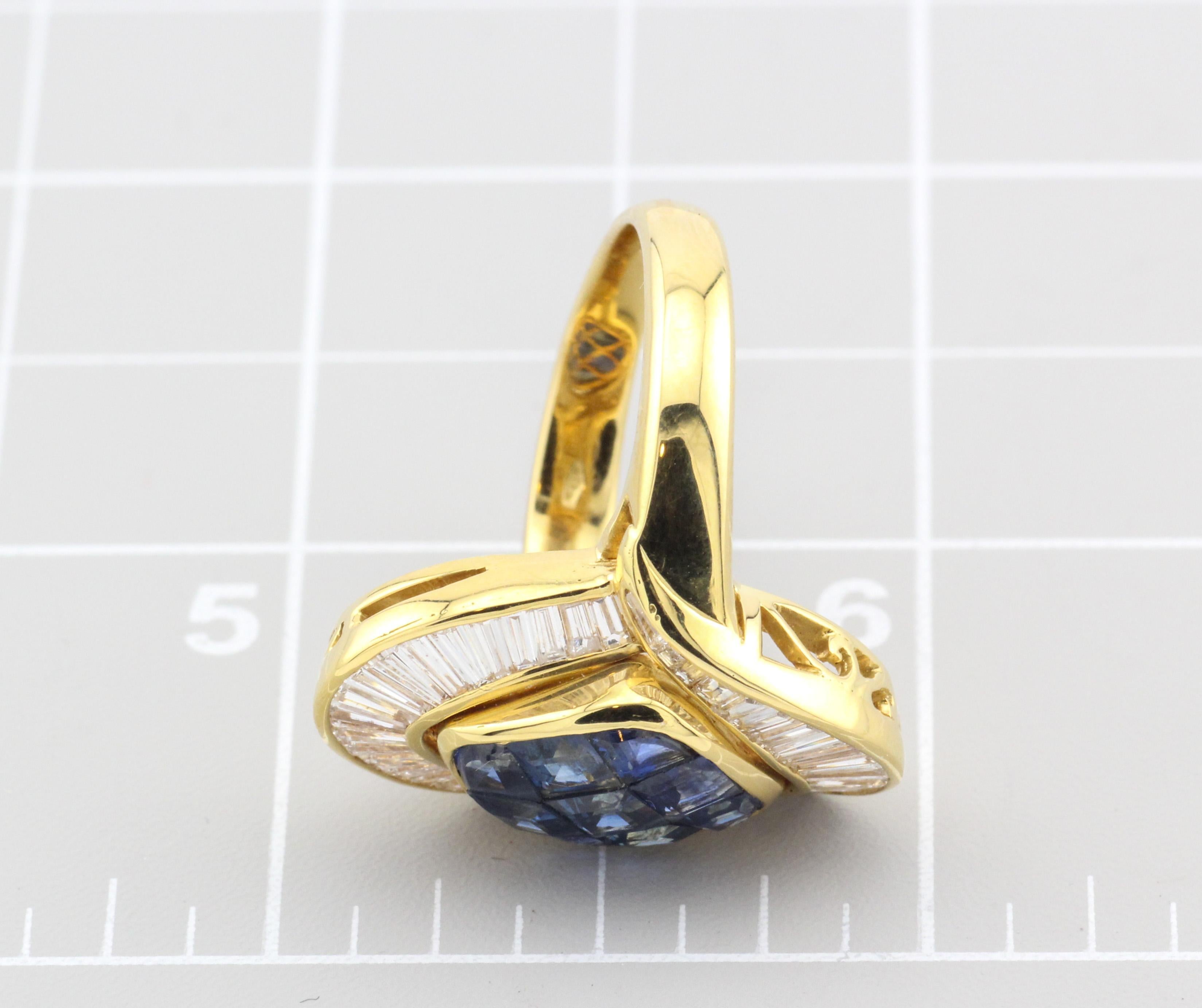 Mouawad Mystery Set Sapphire Diamond 18k Yellow Gold Ring Size 6.75 For Sale 4