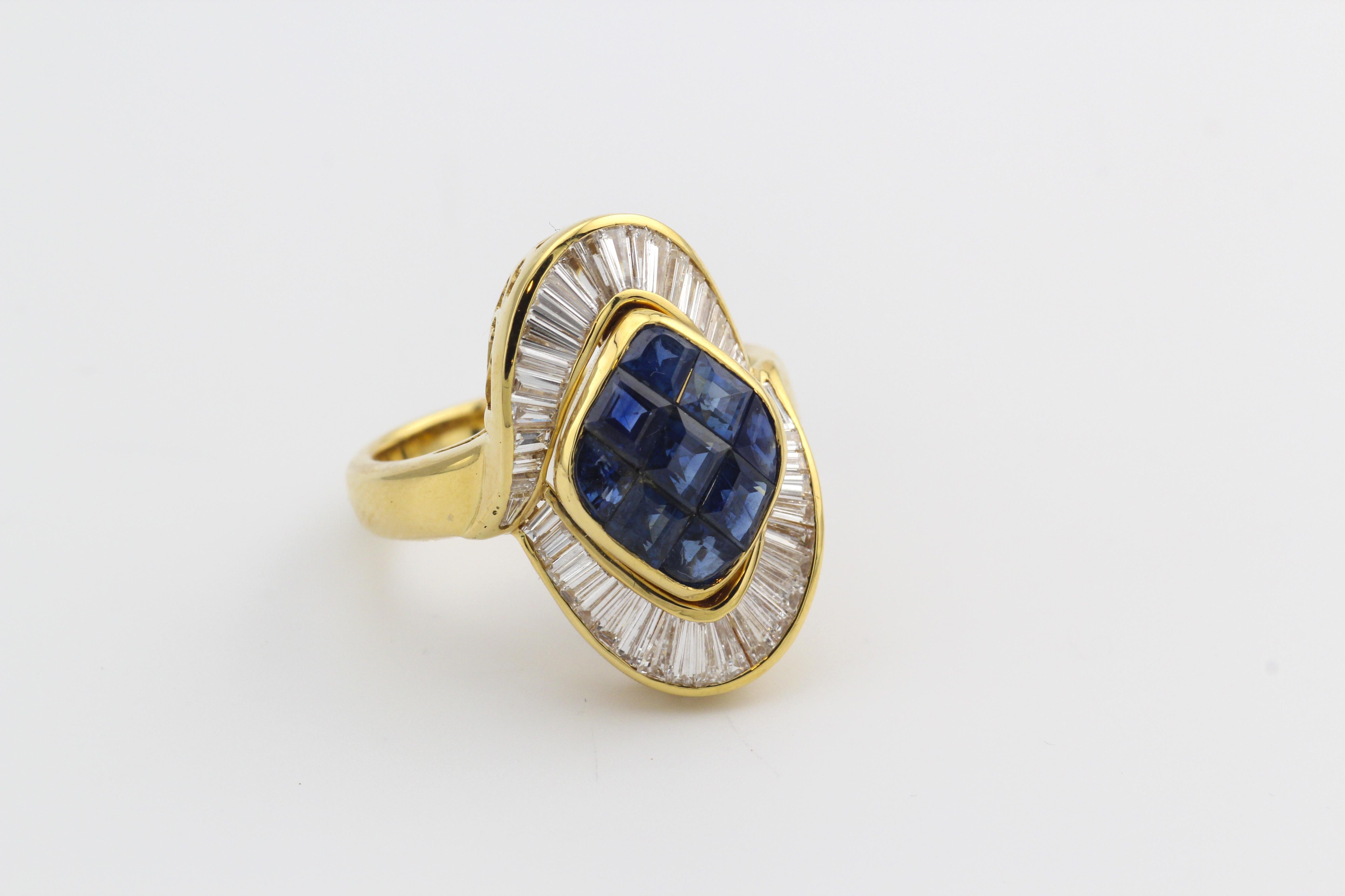 Contemporary Mouawad Mystery Set Sapphire Diamond 18k Yellow Gold Ring Size 6.75 For Sale