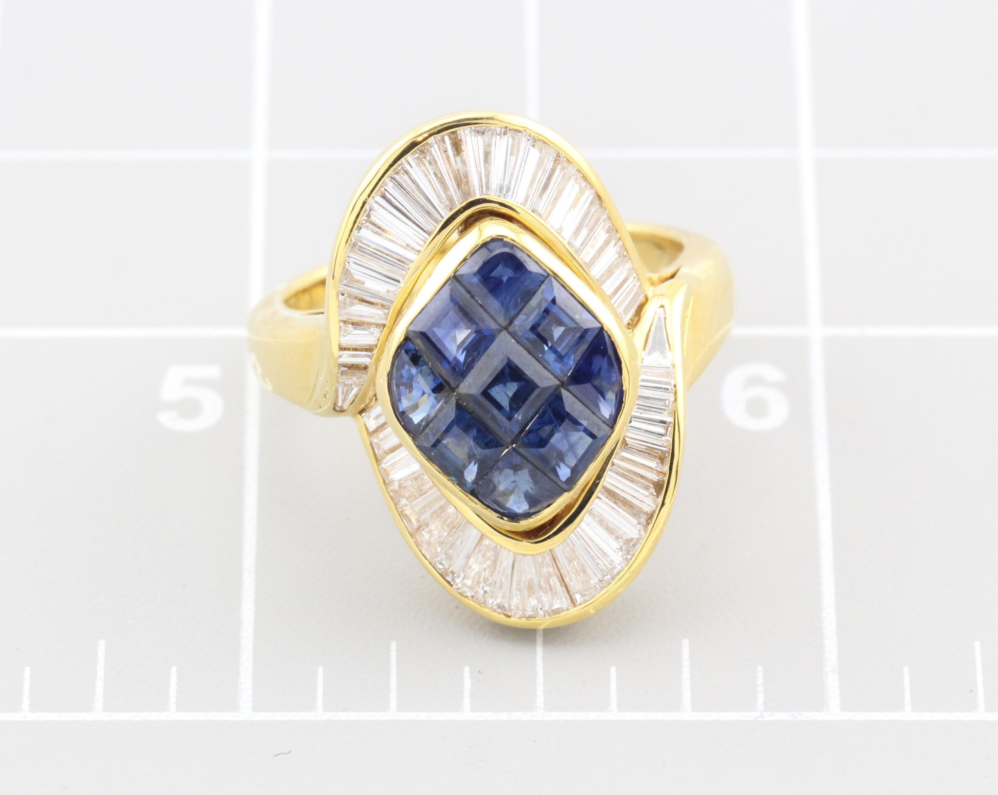 Mouawad Mystery Set Sapphire Diamond 18k Yellow Gold Ring Size 6.75 For Sale 3