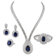 Mouawad Platinum Sapphire & Baguette Diamond Parure, 5 Pieces
