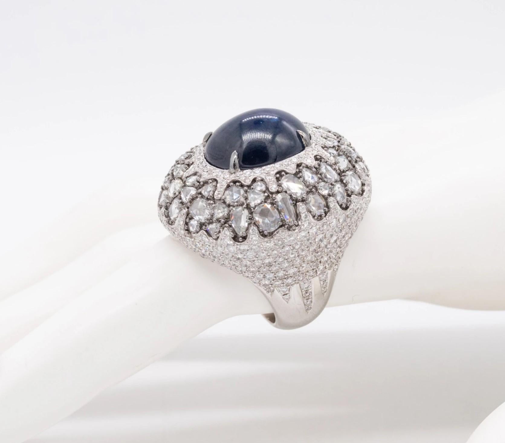 Mouawad Rare Cocktail Ring in 18kt with 23.56 Ctw in Diamonds and Sapphire In Excellent Condition In Miami, FL