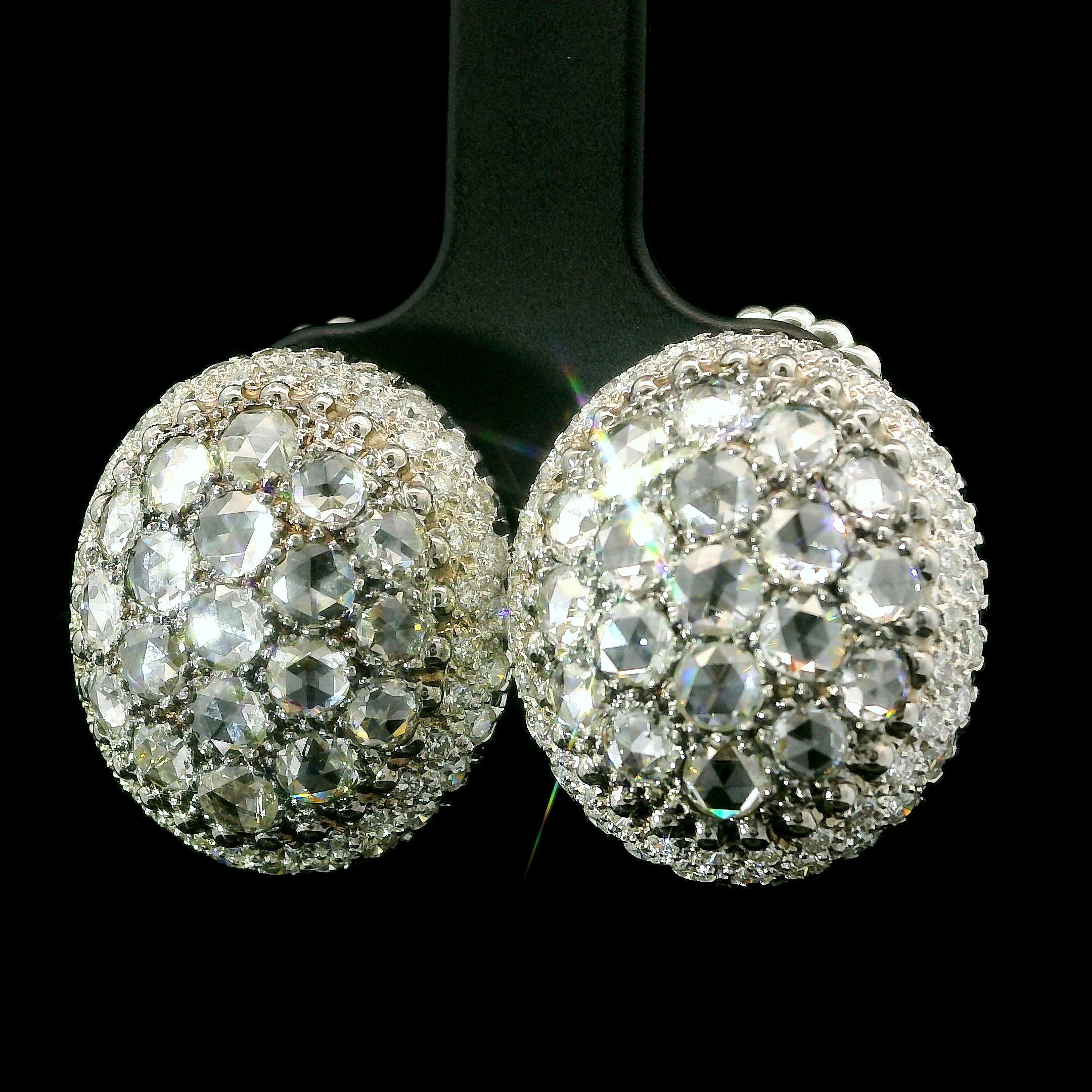 --Stone(s):--
Numerous Natural Genuine Diamonds - Rose & Round Brilliant Cut - Pave Set - Fiery White Color
Total Carat Weight: 3.66 (approx.)

Material: Solid 18k White Gold w/ Black Rhodium & 14k White Gold Backs
Weight: 10.66 Grams
Backing: Post