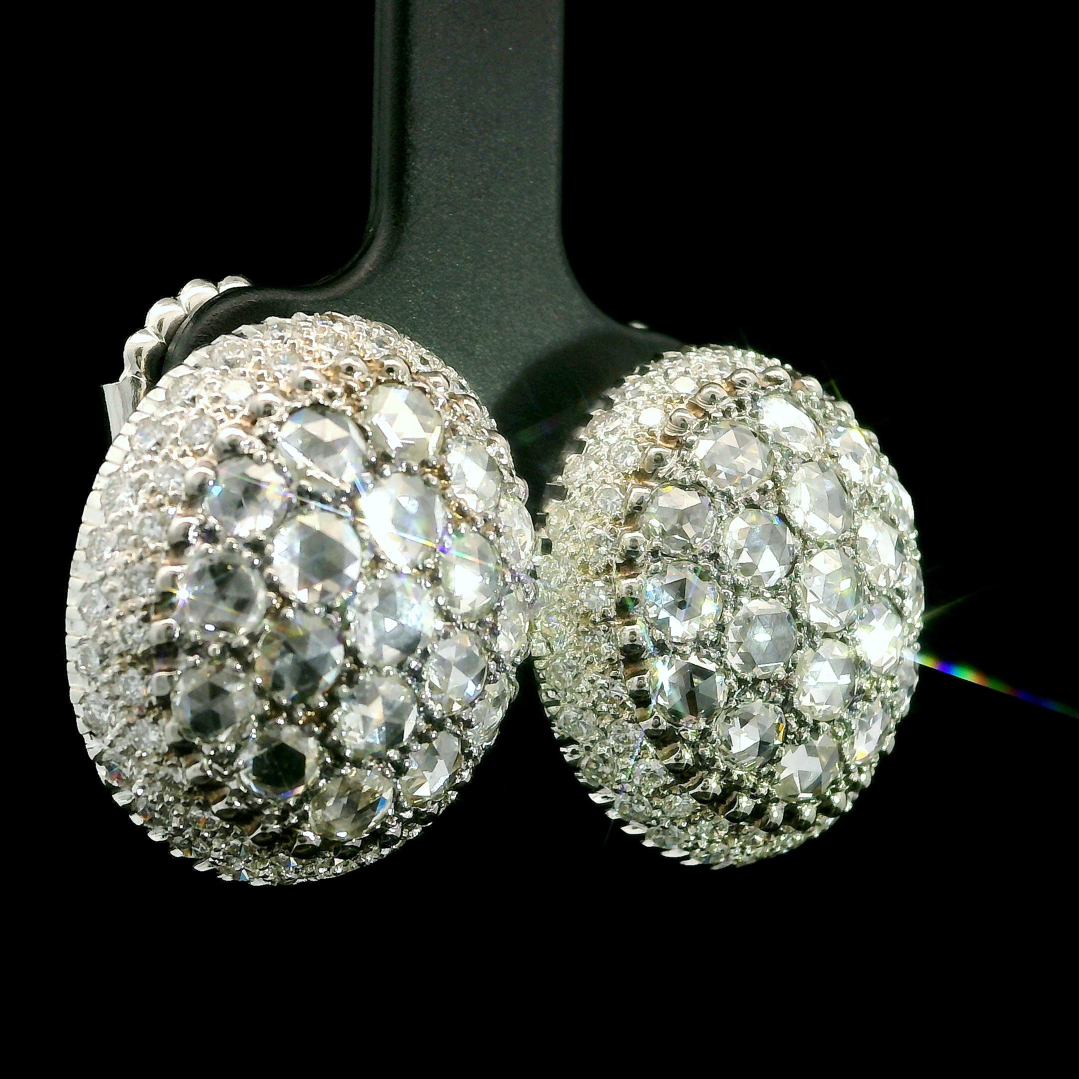 Women's Mouawad Rosette 18k Gold 3.66ctw Fiery Rose Cut Diamond Oval Button Earrings For Sale