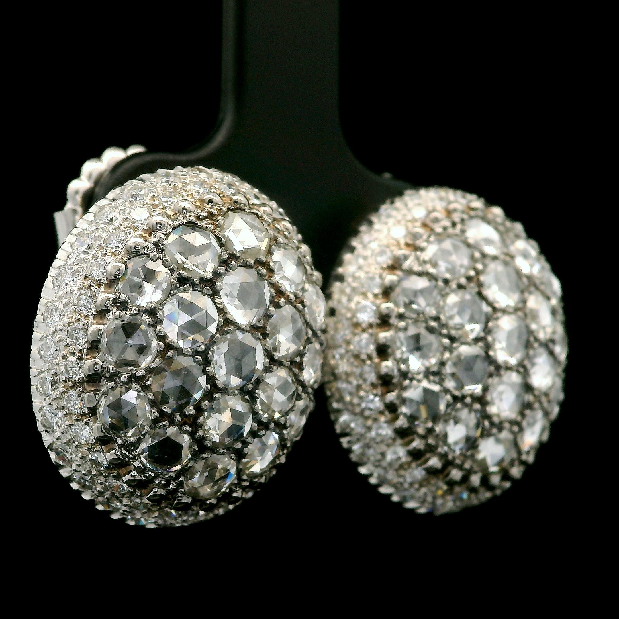 Mouawad Rosette 18k Gold 3.66ctw Fiery Rose Cut Diamond Oval Button Earrings For Sale 1