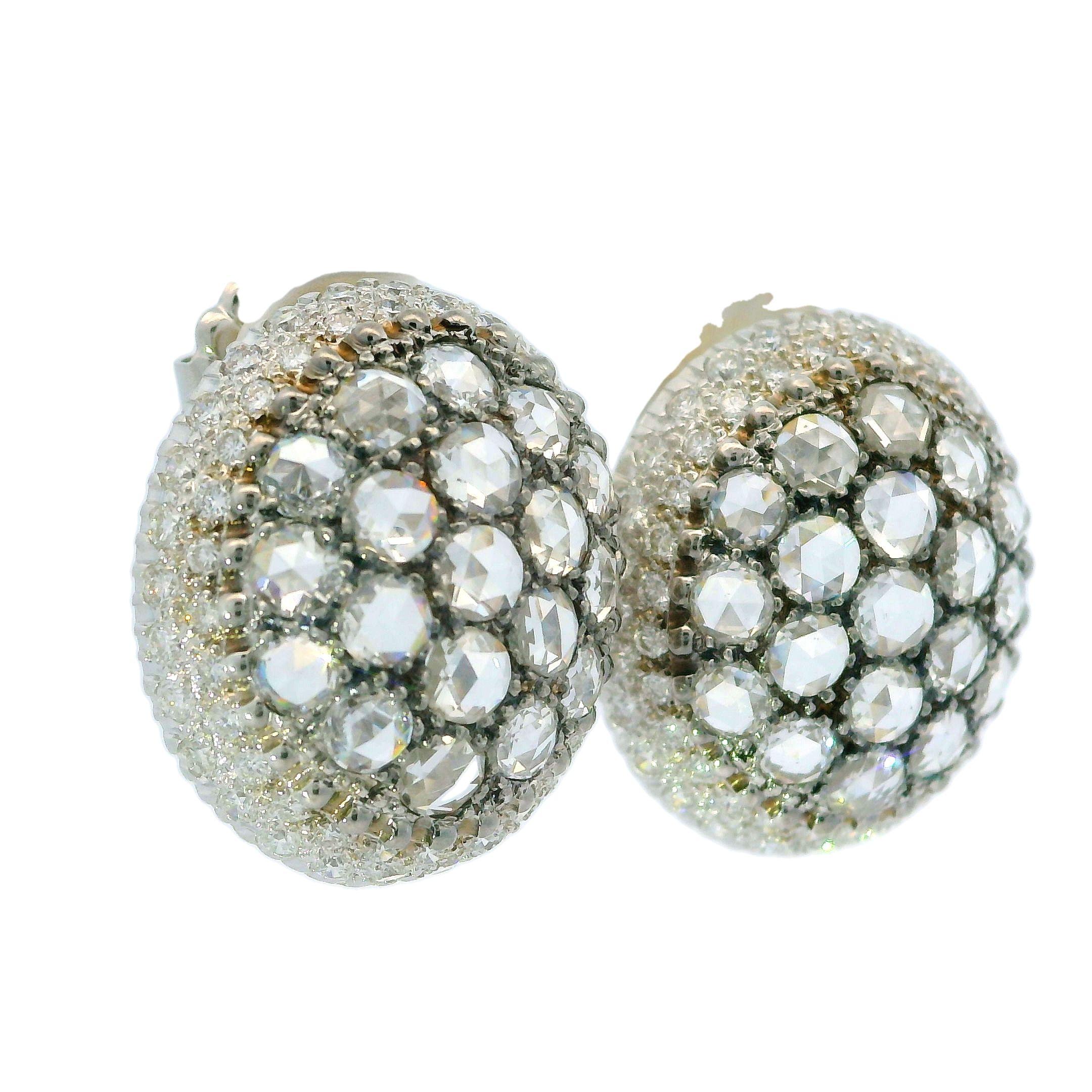 Mouawad Rosette 18k Gold 3.66ctw Fiery Rose Cut Diamond Oval Button Earrings For Sale 3