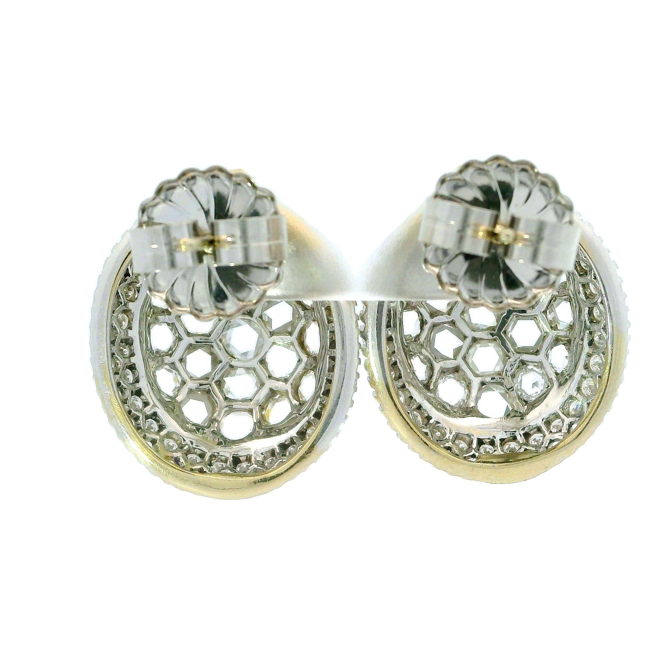 Mouawad Rosette 18k Gold 3.66ctw Fiery Rose Cut Diamond Oval Button Earrings For Sale 4