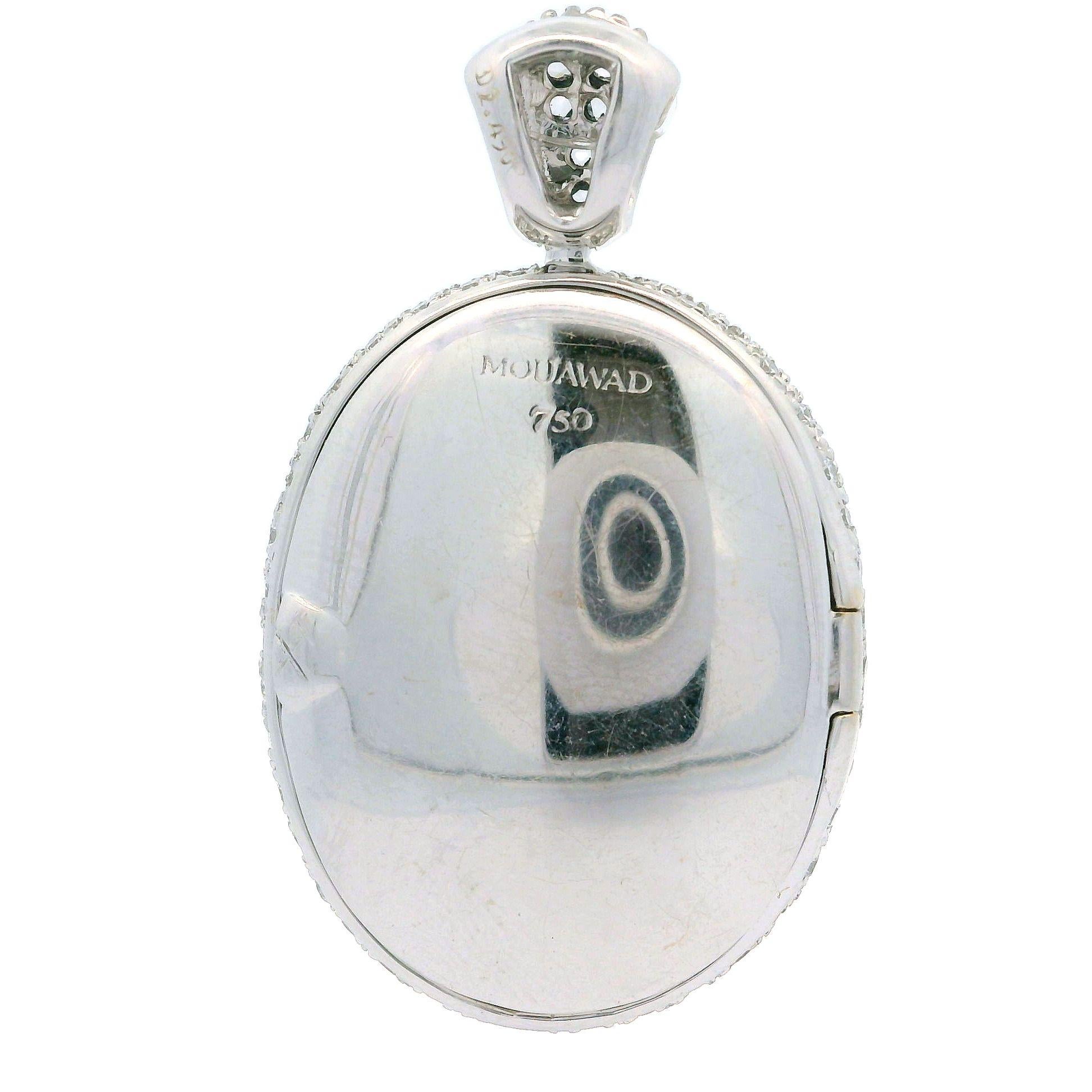 Taille rose Mouawad Rosette Pendentif médaillon en or blanc 18 carats avec diamants taille rose de 5 carats en vente