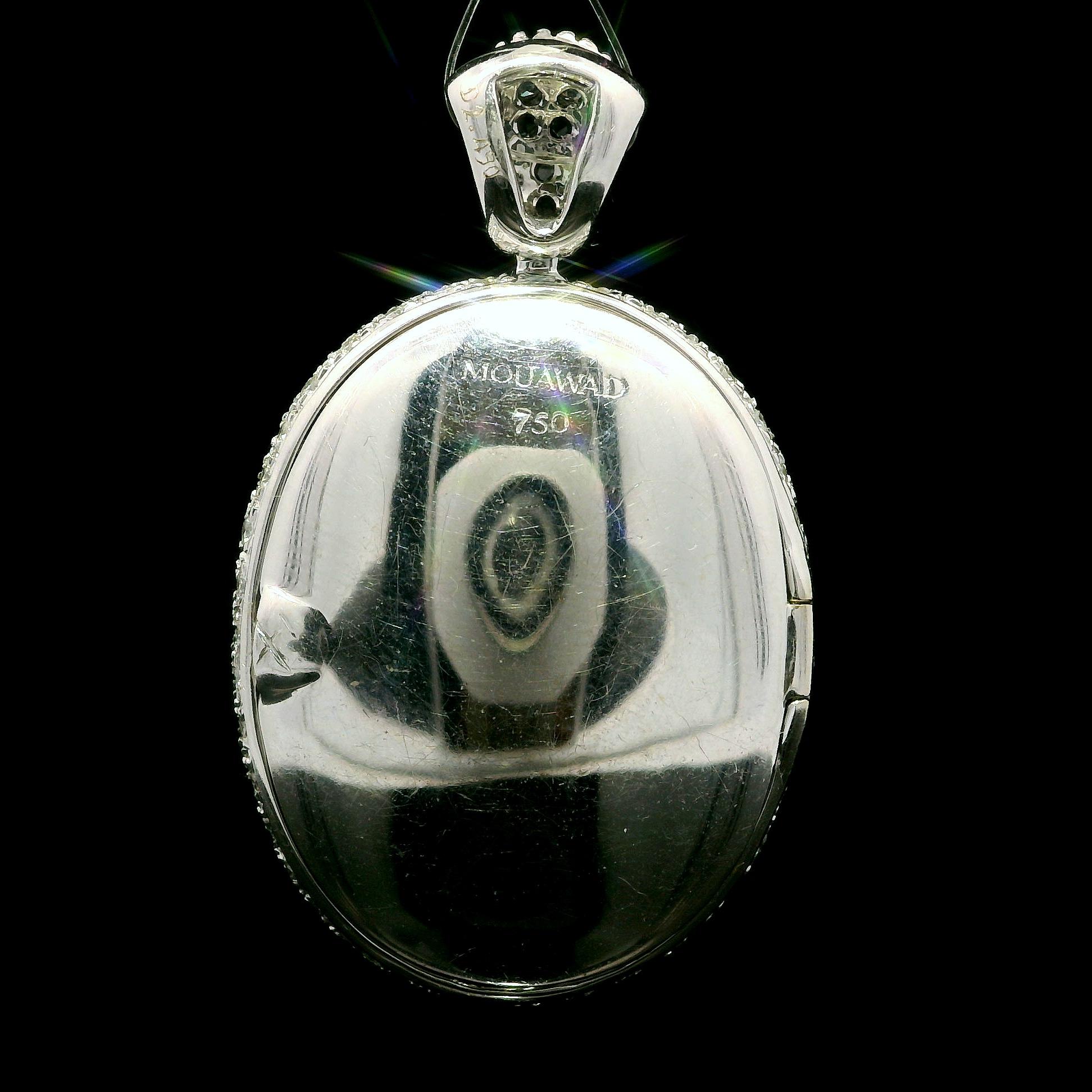 Mouawad Rosette Pendentif médaillon en or blanc 18 carats avec diamants taille rose de 5 carats en vente 2