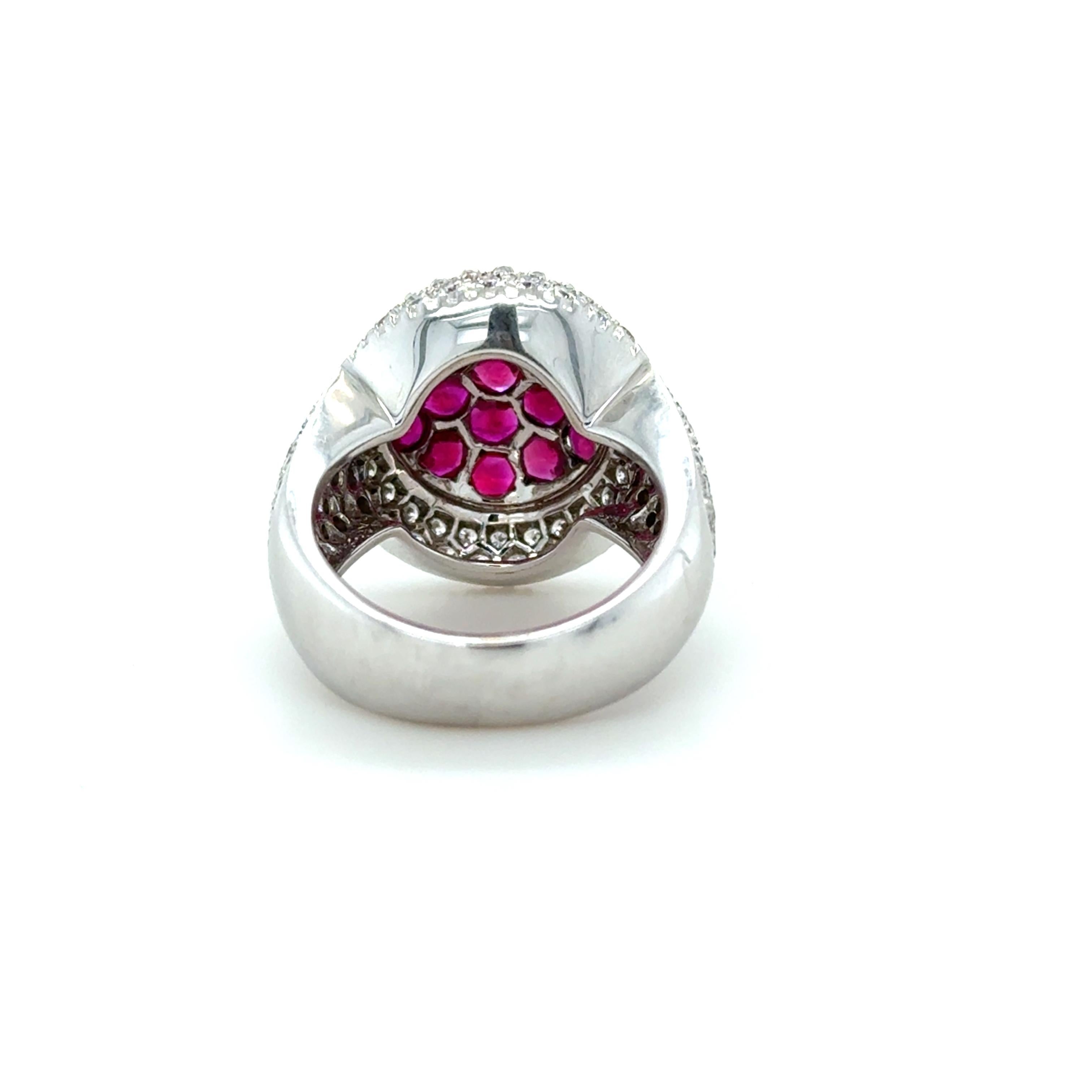 Rose Cut Mouawad, Ruby and Diamond Rosette Ring For Sale