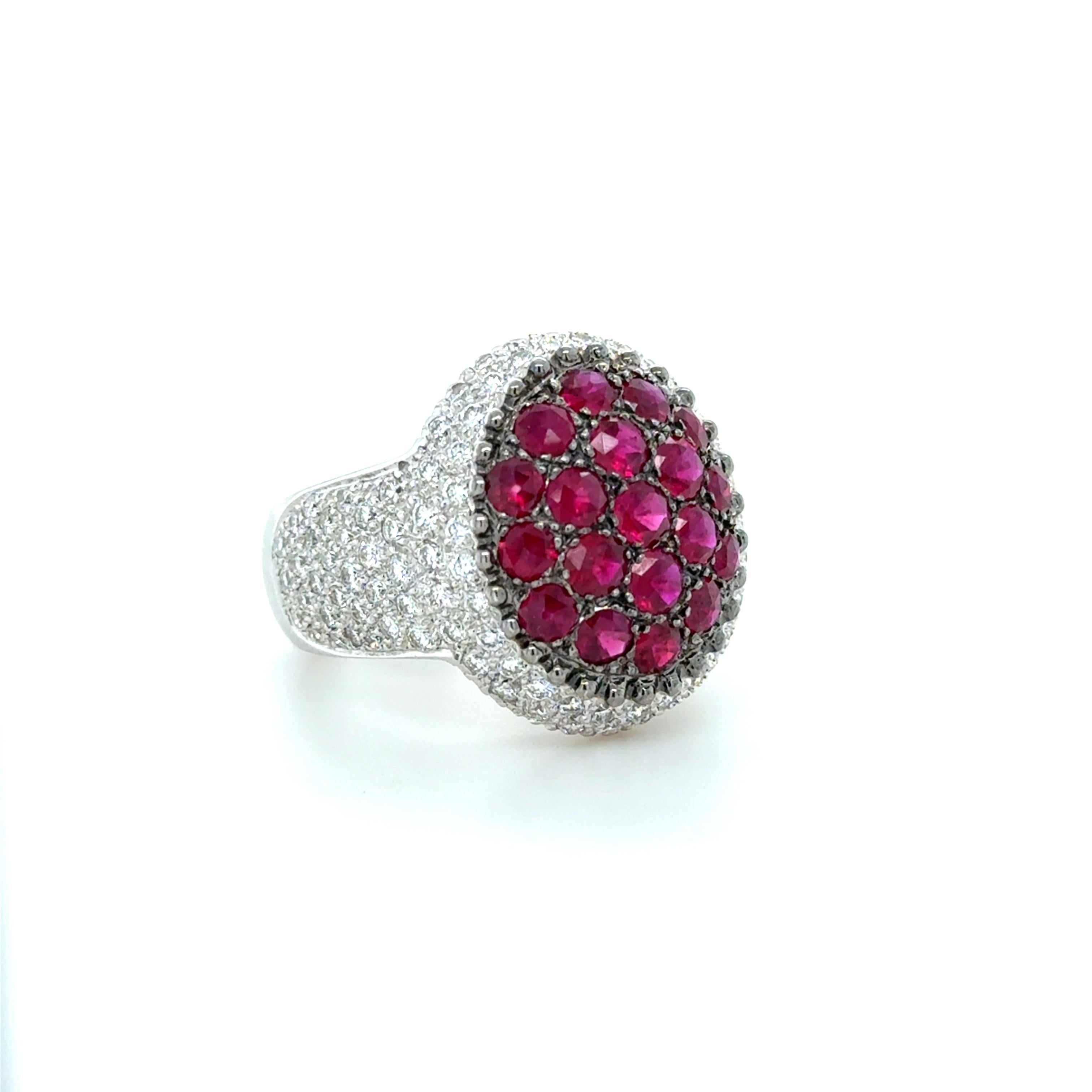 Mouawad, Ruby and Diamond Rosette Ring In Excellent Condition For Sale In Chicago, IL