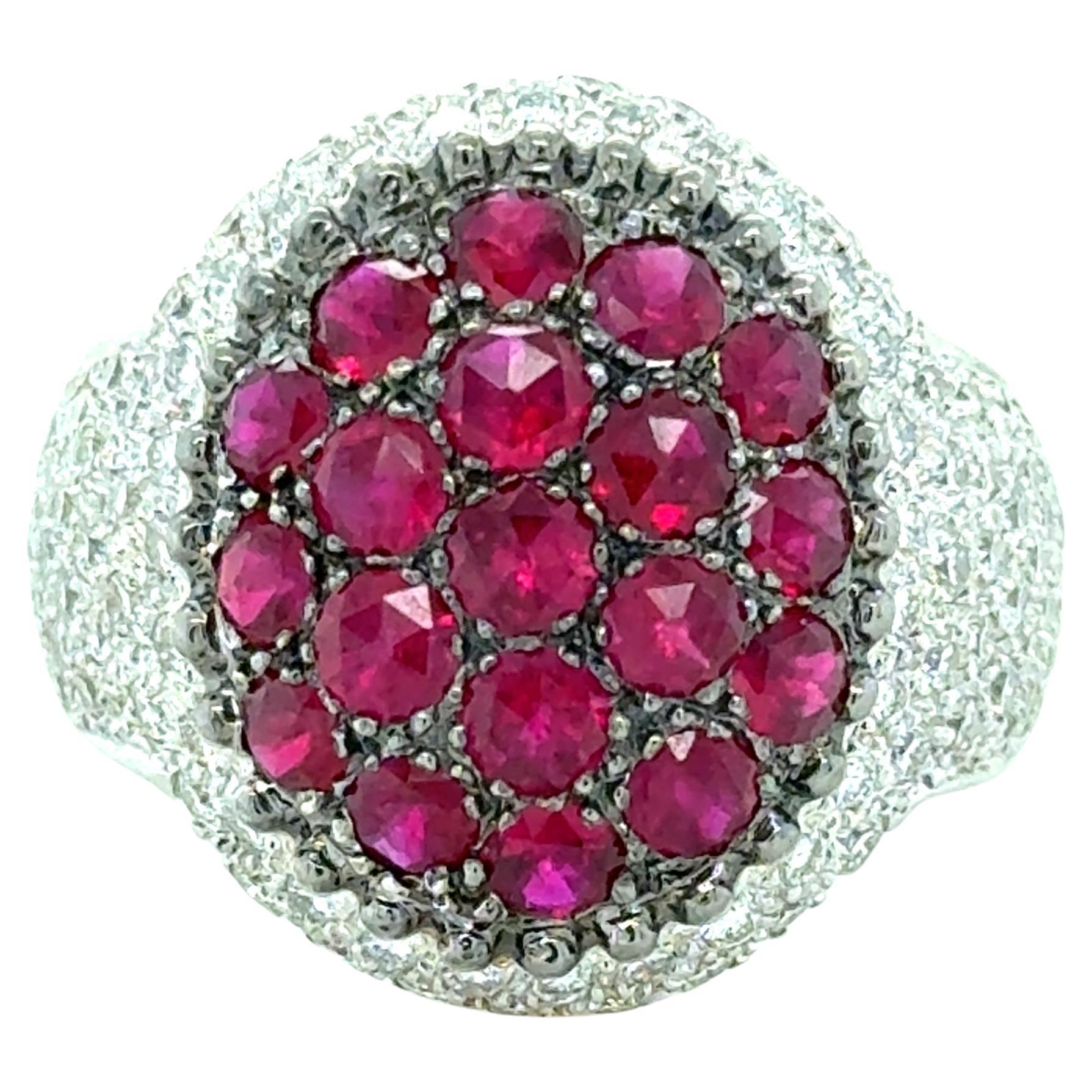 Mouawad, Ruby and Diamond Rosette Ring For Sale