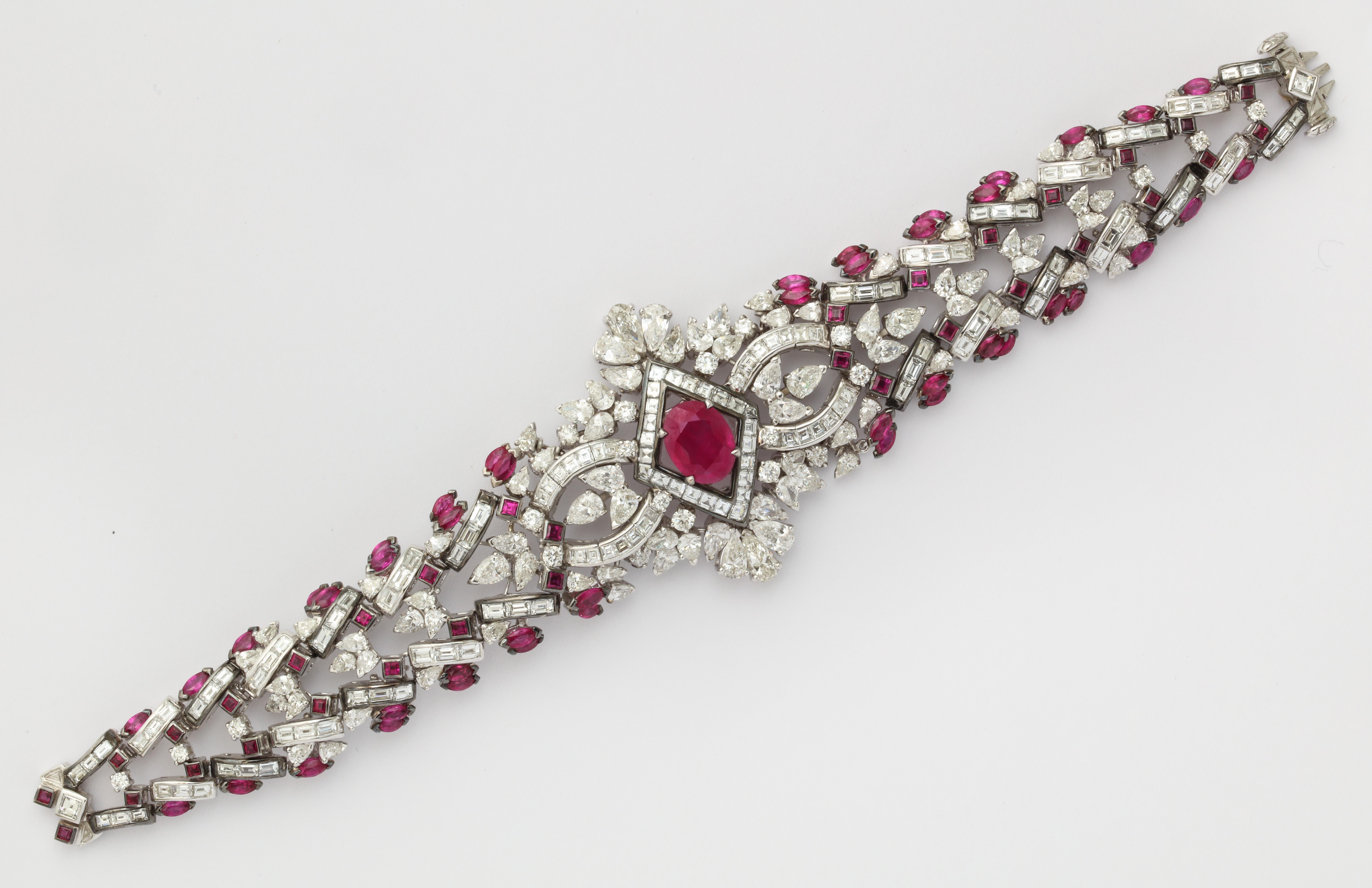 Modern Mouawad Ruby Diamond Necklace Bracelet Ring Earrings Suite For Sale
