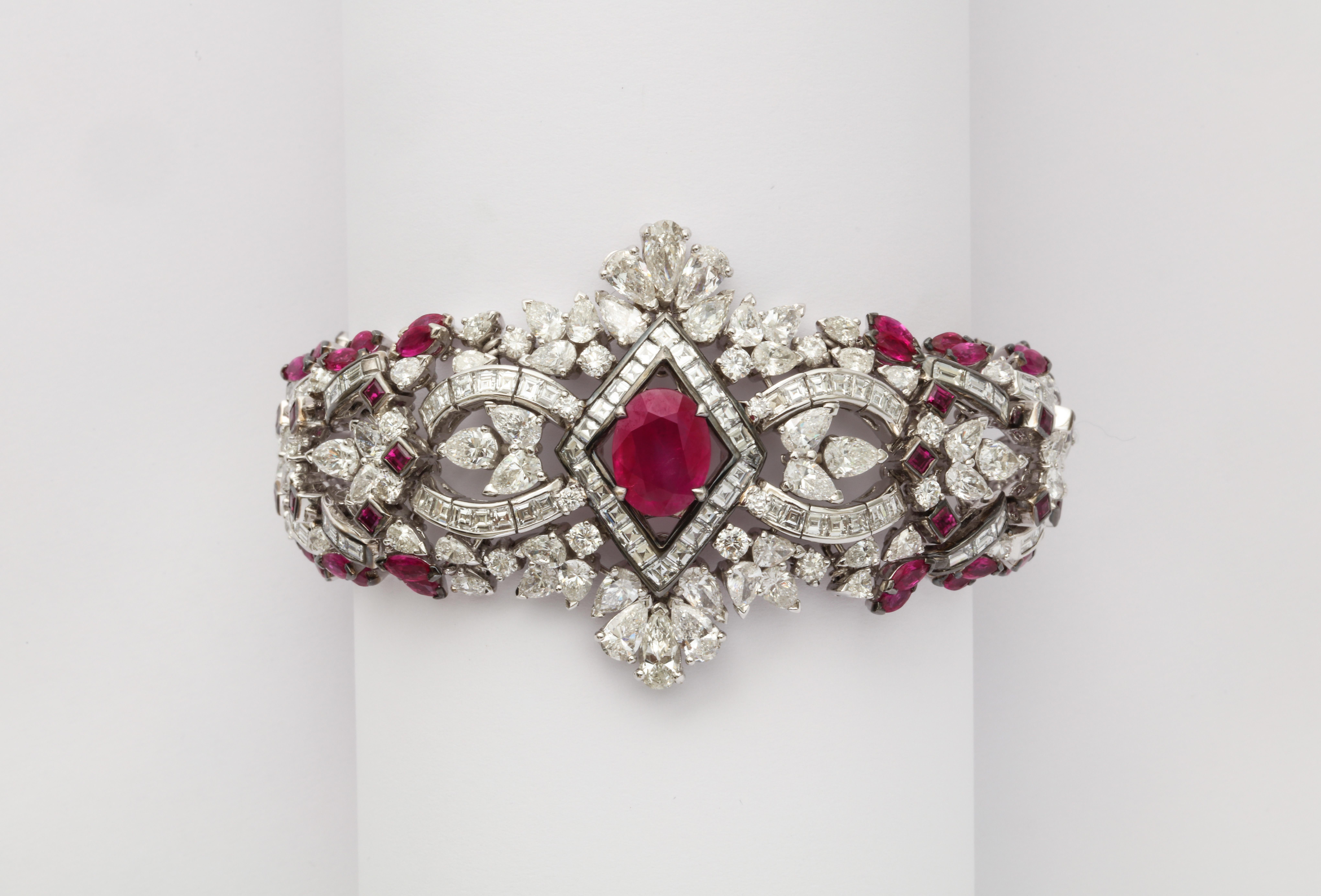 Cushion Cut Mouawad Ruby Diamond Necklace Bracelet Ring Earrings Suite For Sale