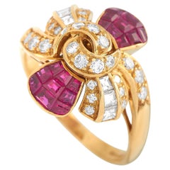 Mouawade 18K Yellow Gold 0.50 Ct Diamond and Ruby Ring