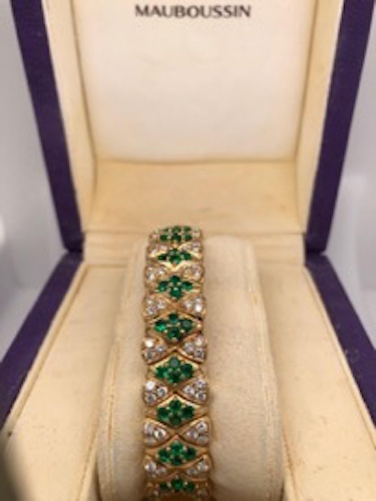 Mouboussin Emerald and Diamond Watch and Bracelet In Good Condition For Sale In Dallas, TX