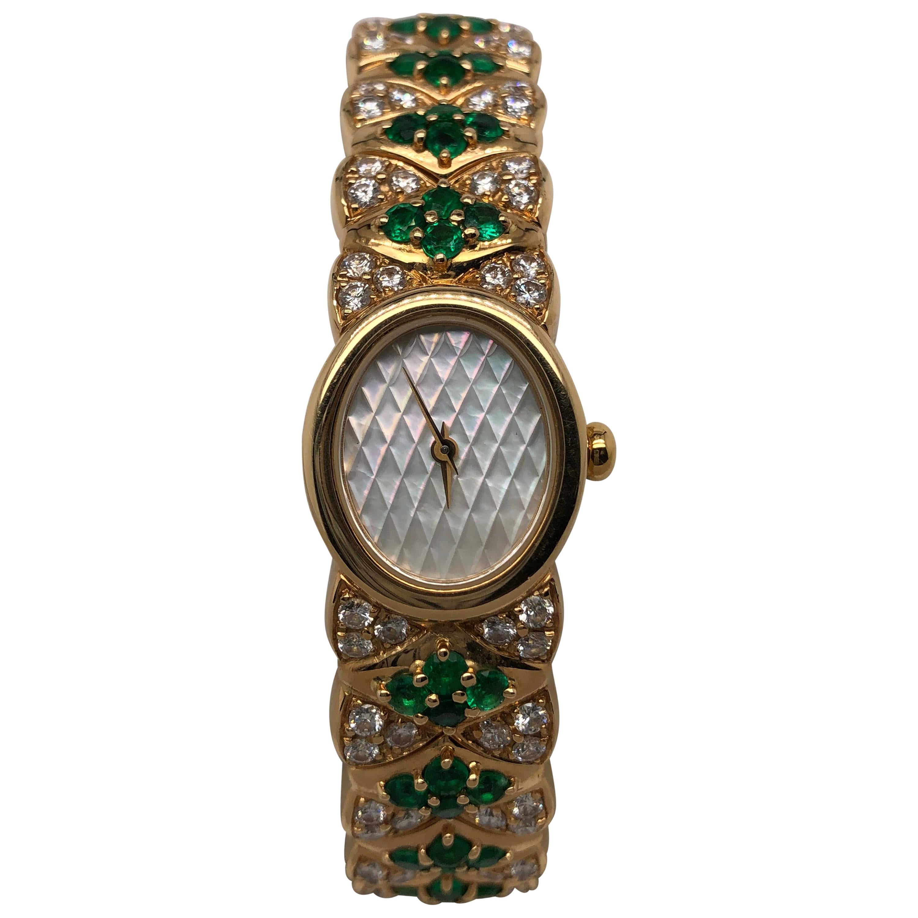 Mouboussin Emerald and Diamond Watch and Bracelet