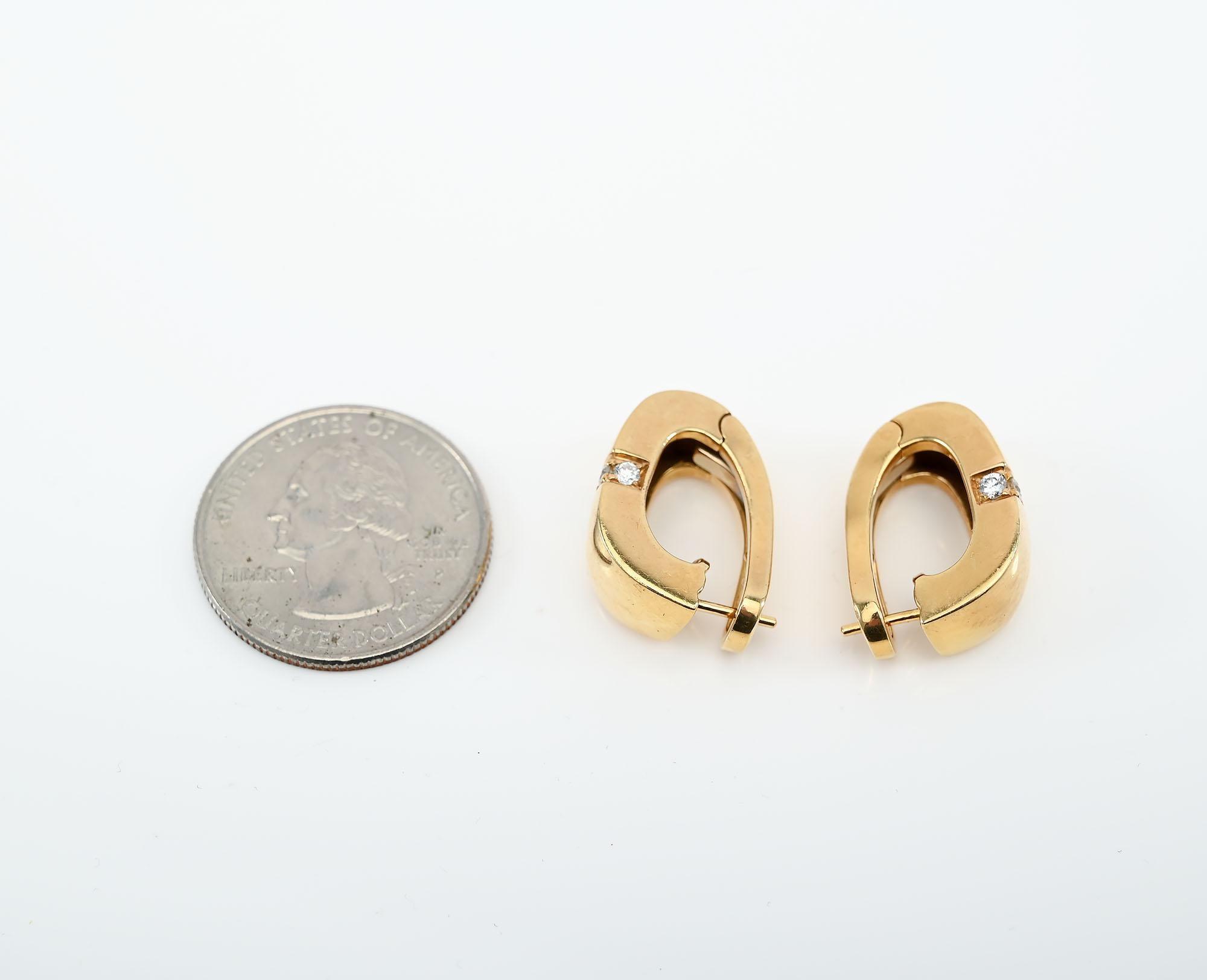 Brilliant Cut Mouboussin Gold and Diamond Half Hoop Earrings For Sale