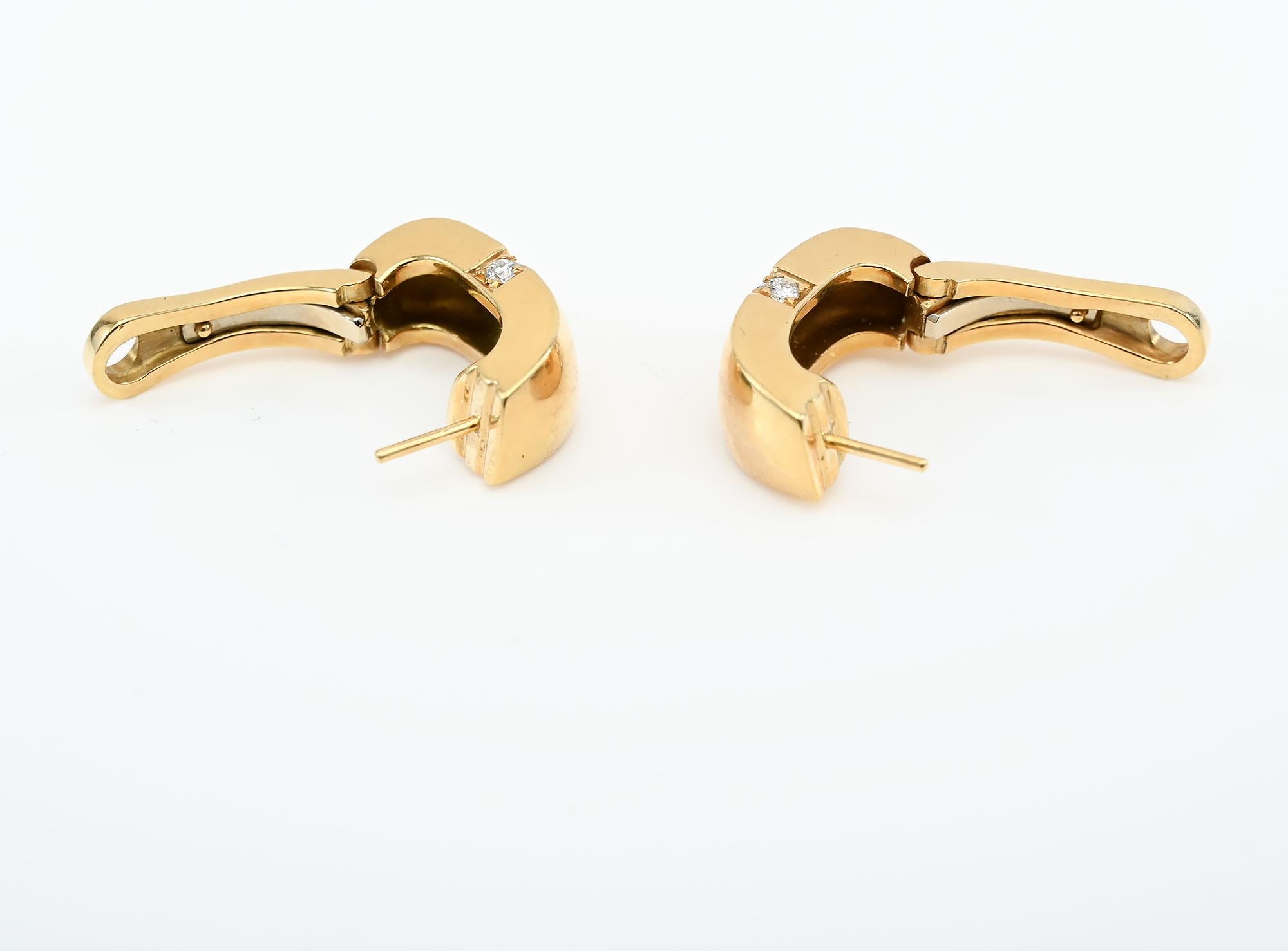 Mouboussin Gold and Diamond Half Hoop Earrings In Excellent Condition For Sale In Darnestown, MD