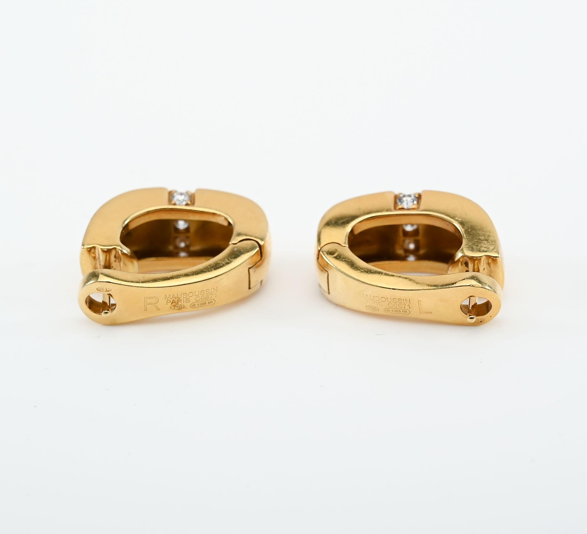 Women's or Men's Mouboussin Gold and Diamond Half Hoop Earrings For Sale