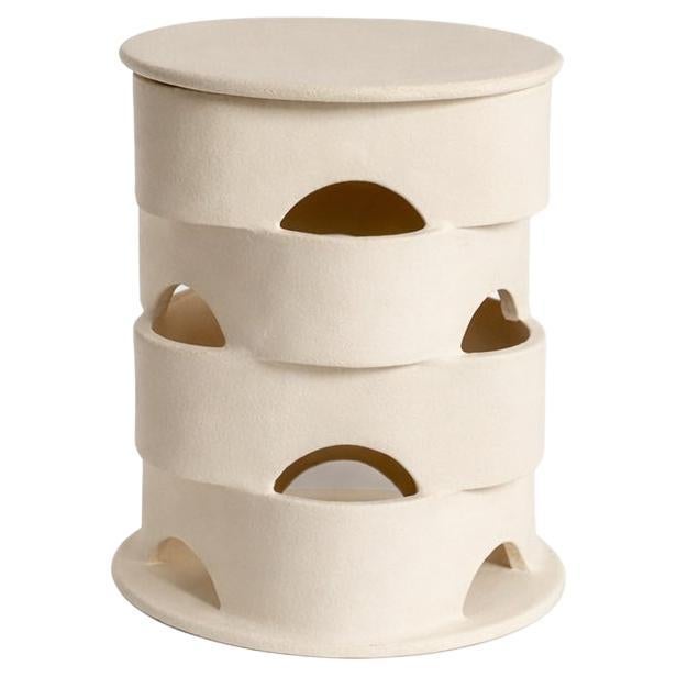 Moucharabieh by Kalou Dubus, Milk-White Stoneware, Sculptural Side Table