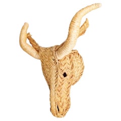 Mouflon Head Sculpture Made of Esparto Grass and Rope. Spain. Handmade.