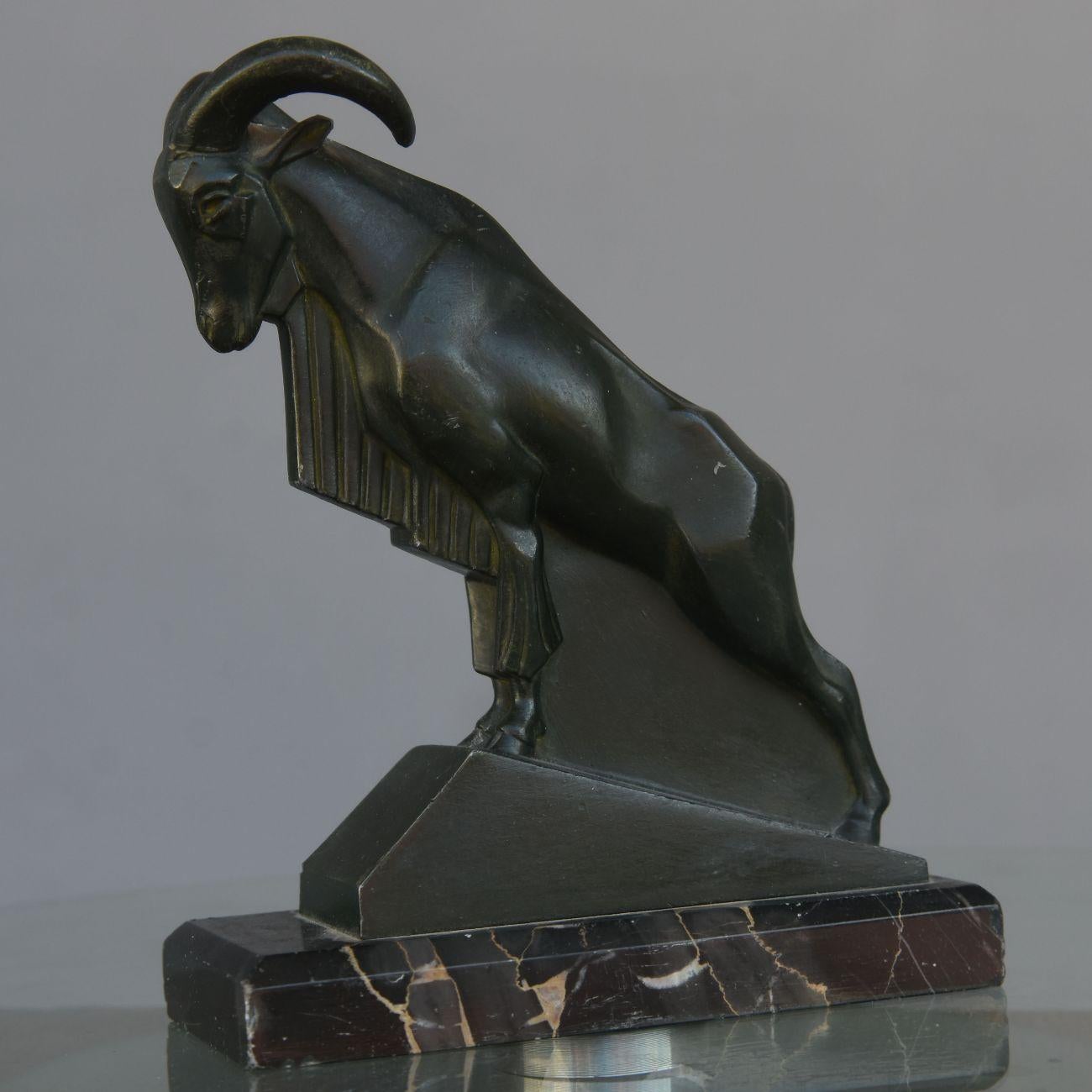 Art Deco Mouflon in Spelter Patinated by Le Verrier