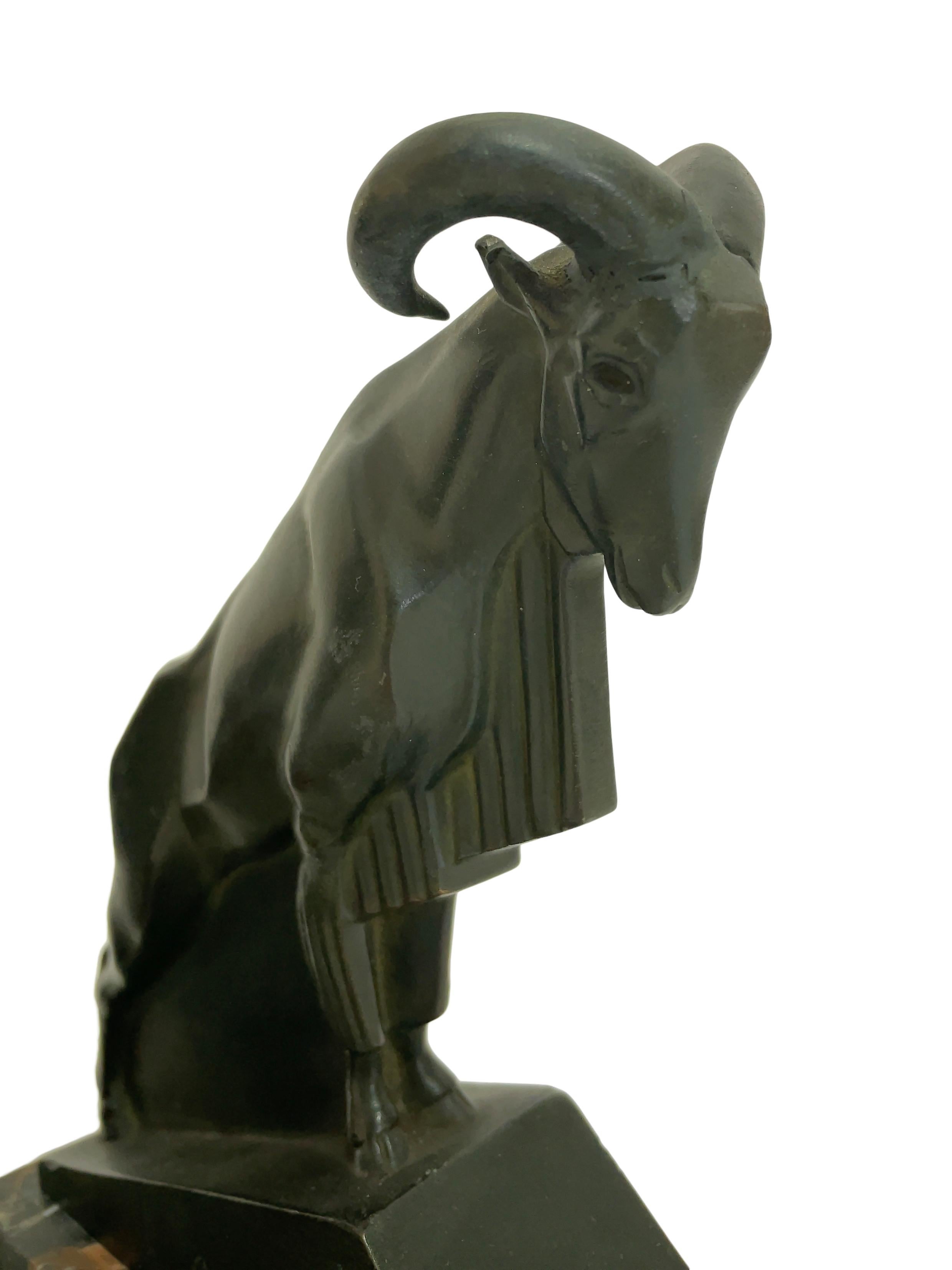 Mid-20th Century Mouflon Original Art Deco Bookends of Two Aries by Max Le Verrier with Patina