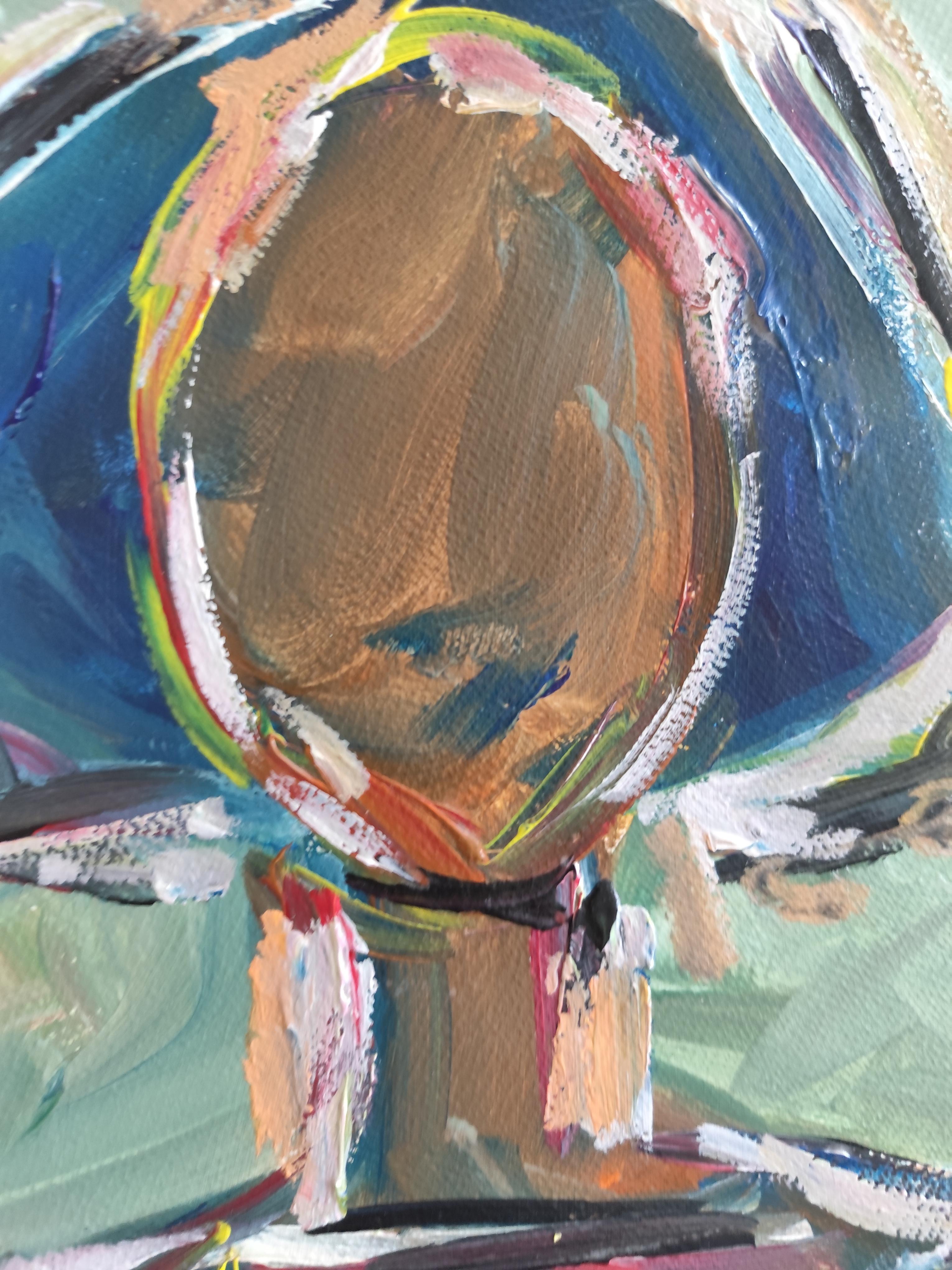 Abstract Expressionist figurative portrait acrylic on paper 