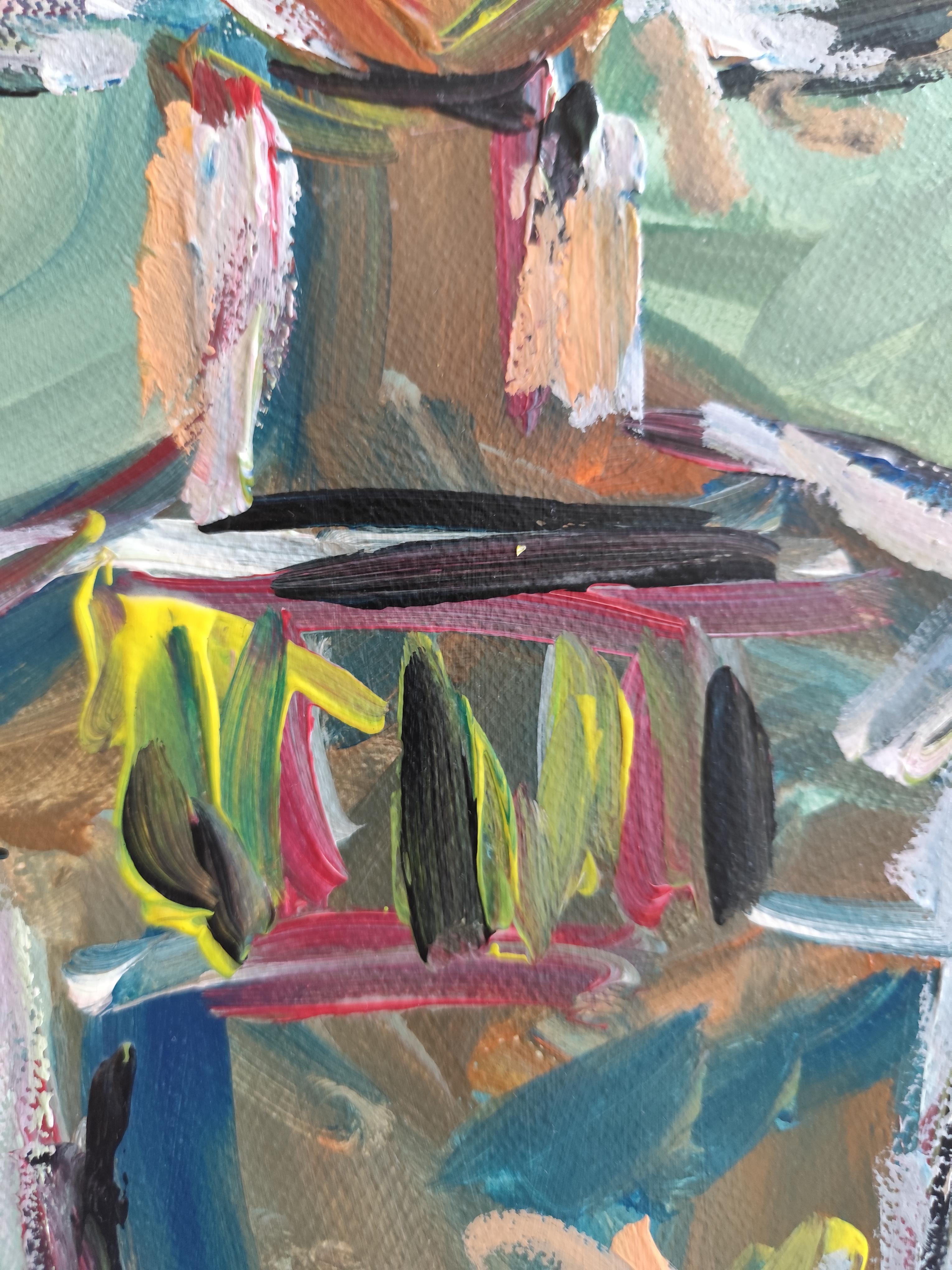 Abstract Expressionist figurative portrait acrylic on paper 