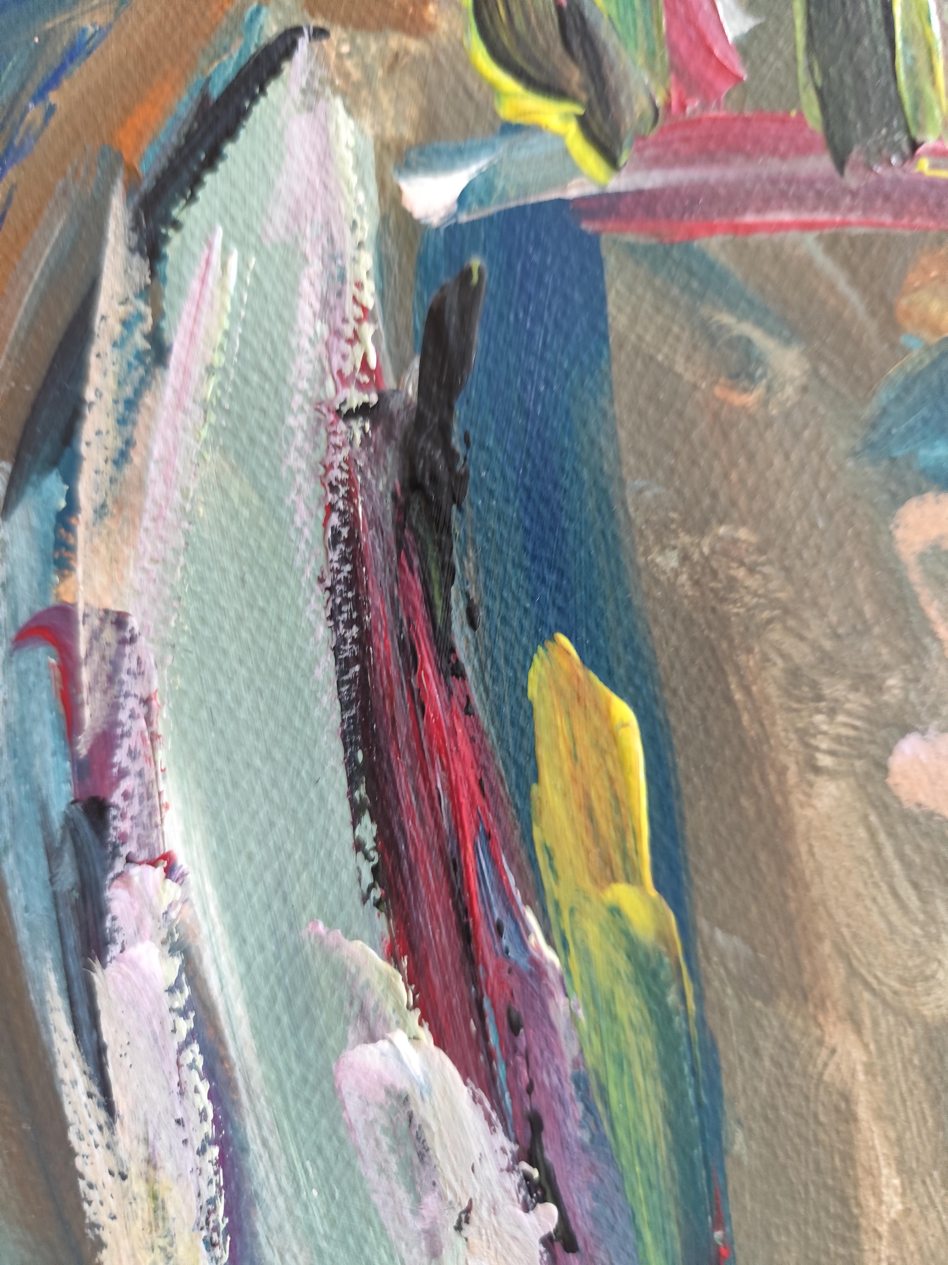 Abstract Expressionist figurative portrait acrylic on paper 