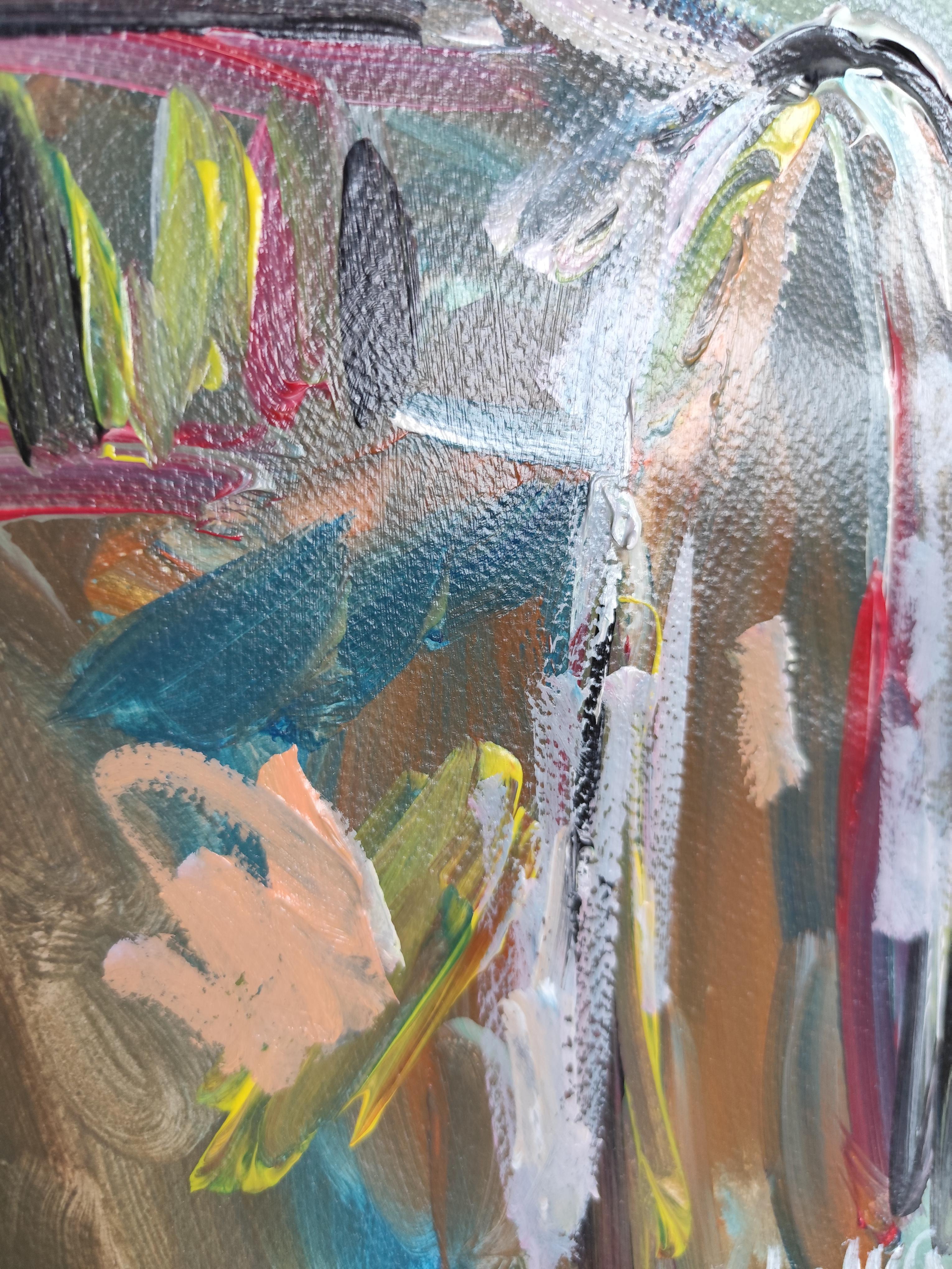 Abstract Expressionist figurative portrait acrylic on paper 