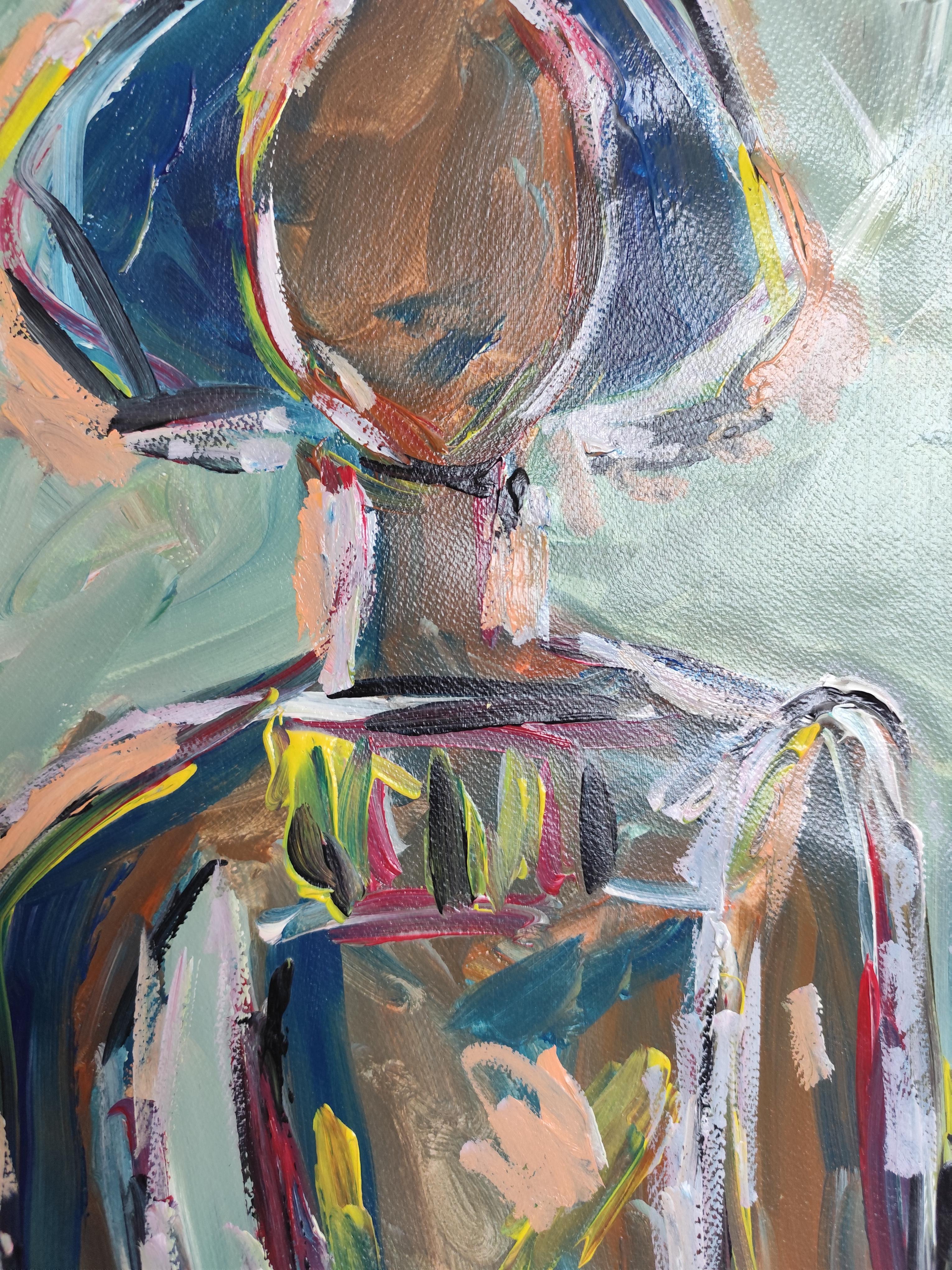 Abstract Expressionist figurative portrait acrylic on paper 