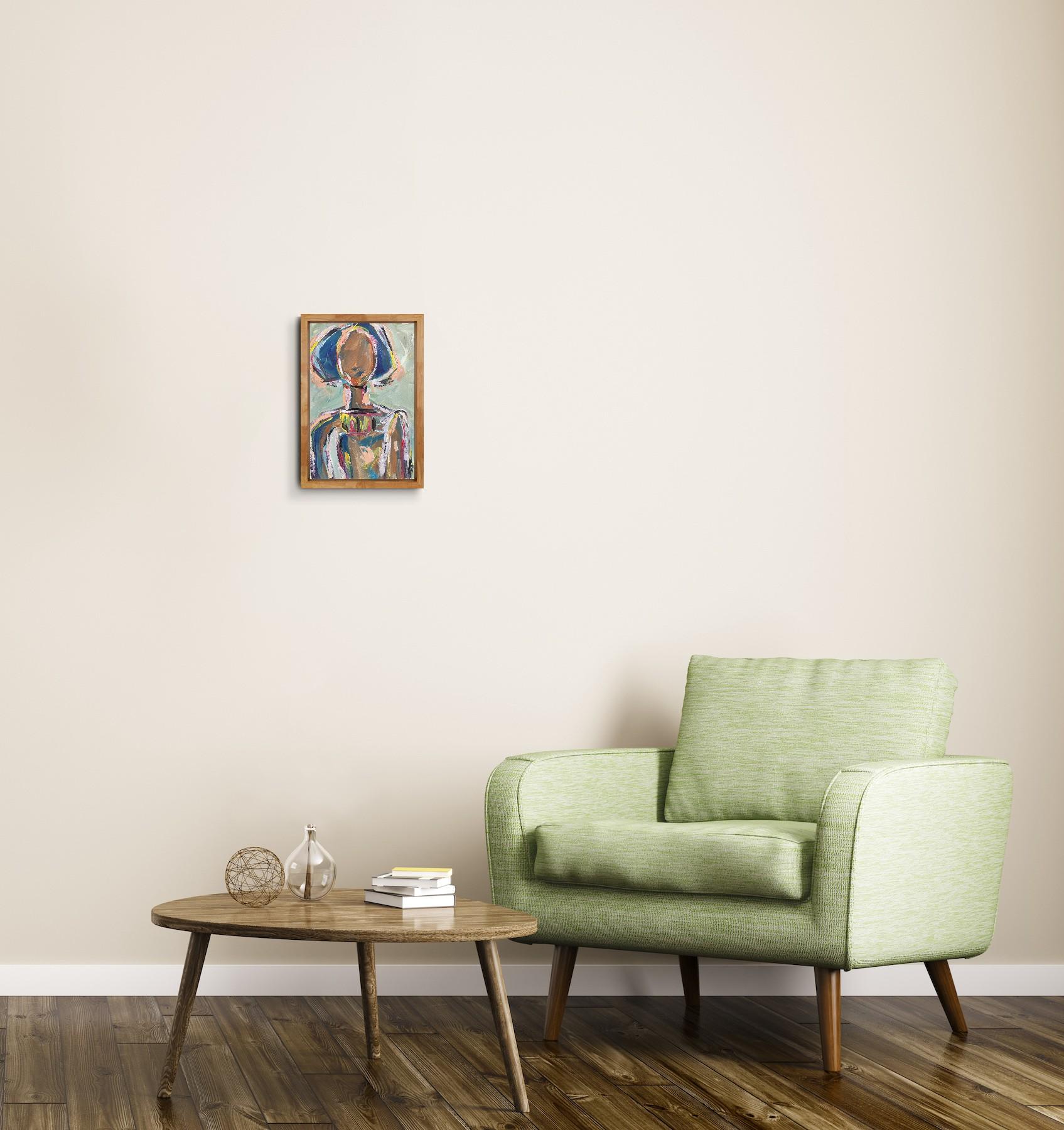 Abstract Expressionist figurative portrait acrylic on paper 