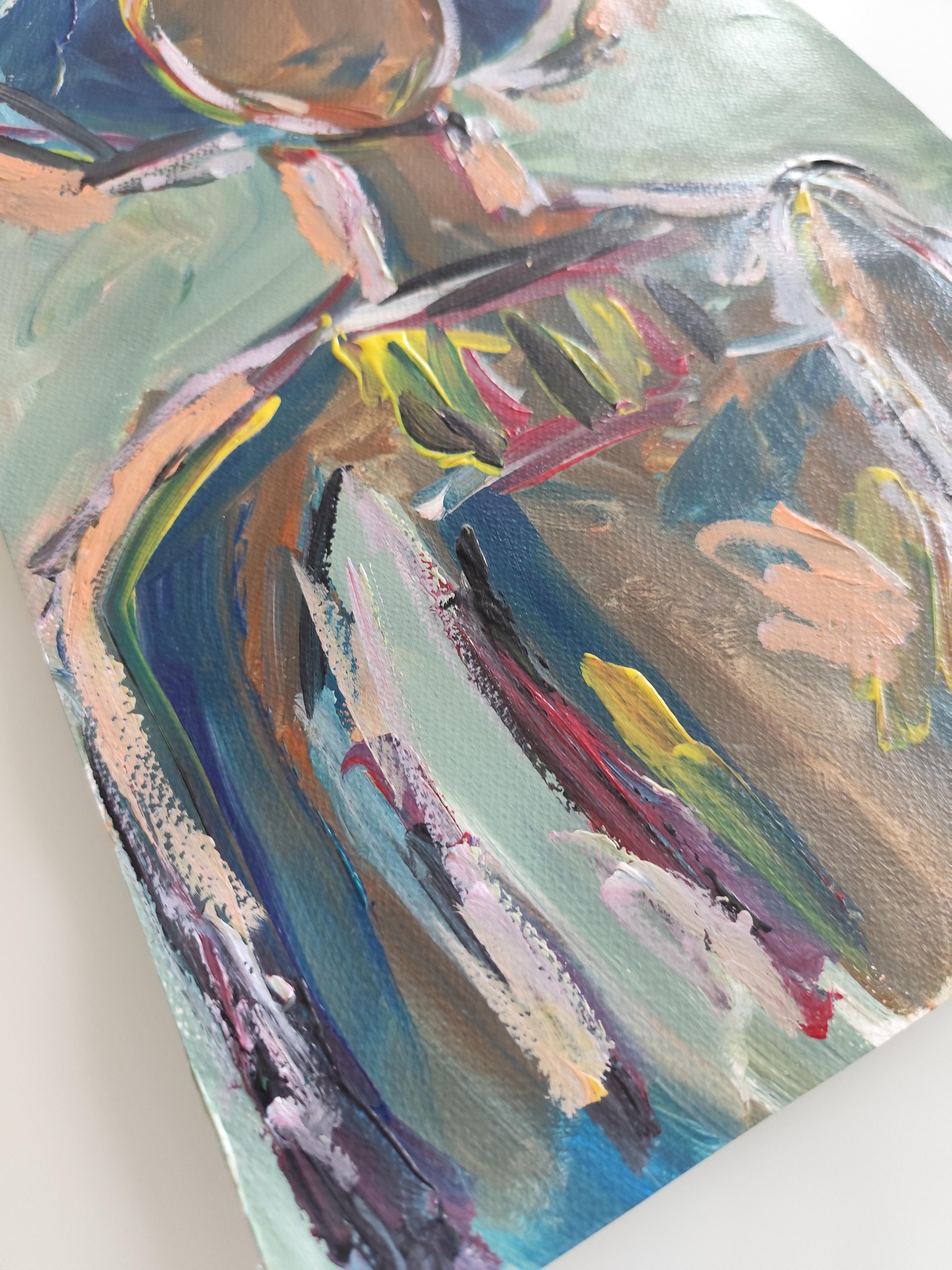 Abstract Expressionist figurative portrait acrylic on paper 