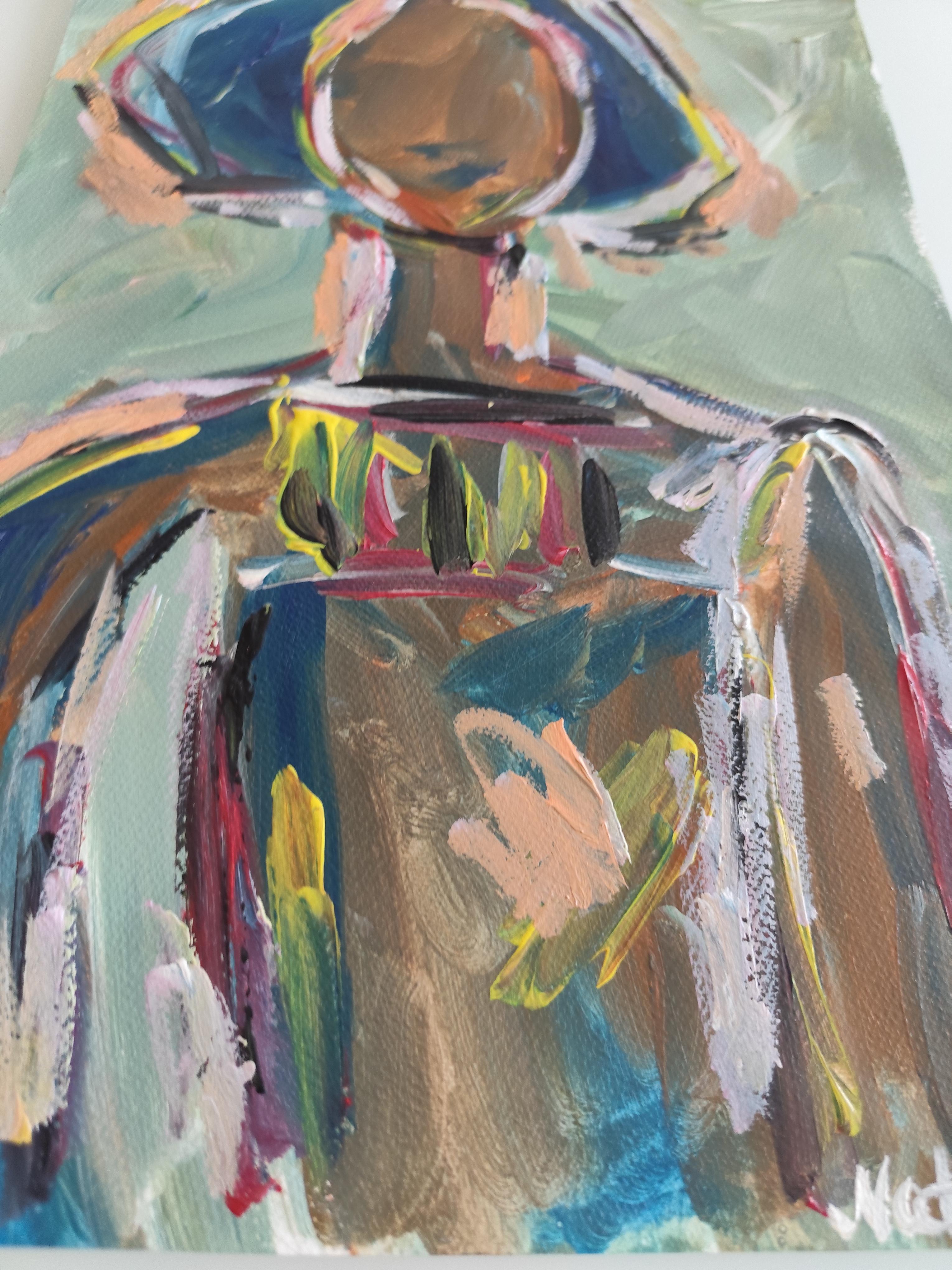 Abstract Expressionist figurative portrait acrylic on paper 
