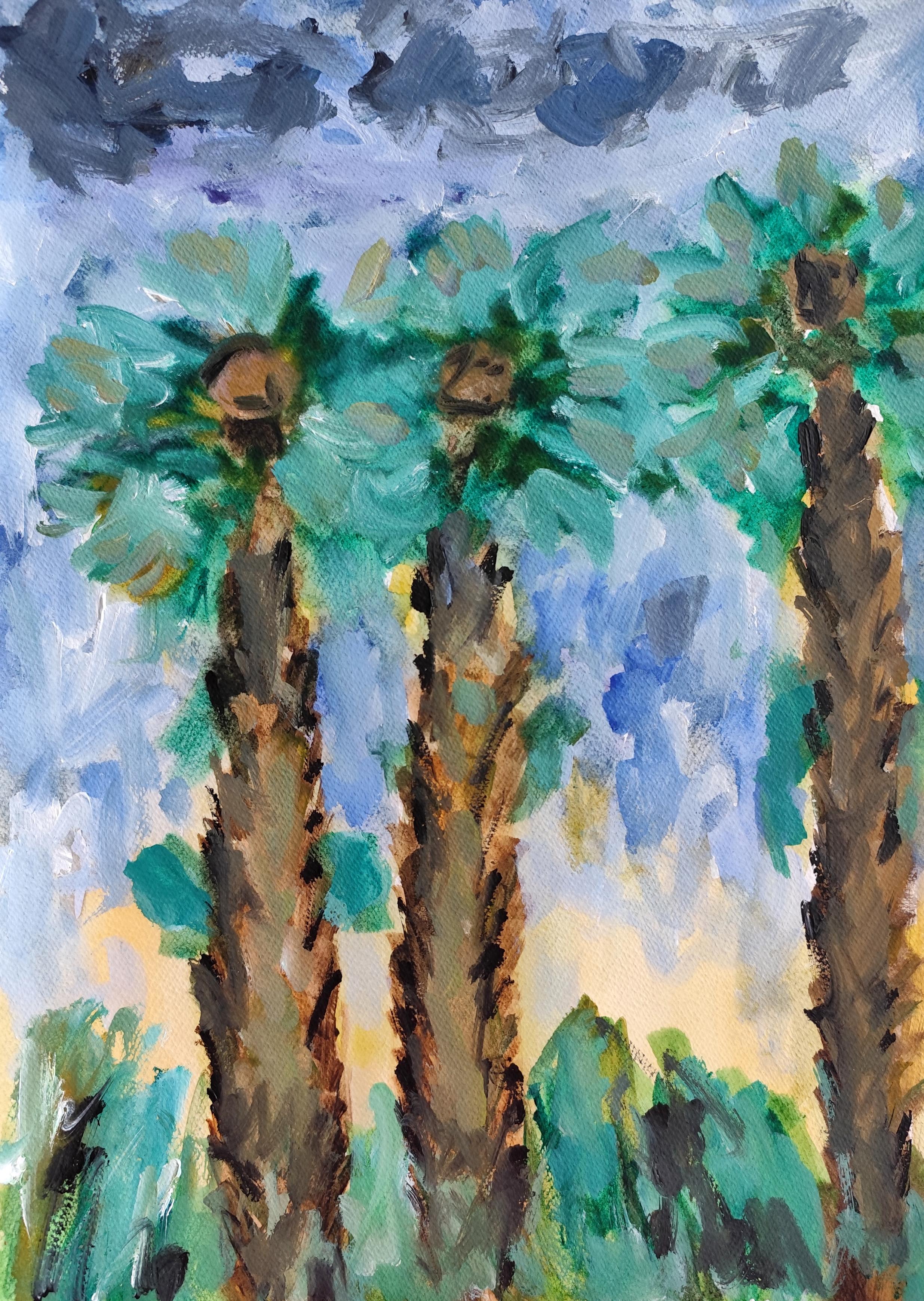 Abstract Painting di Mougenot Natalya - Pittura naturalistica impressionista espressionista astratta su carta "Sotto le palme".