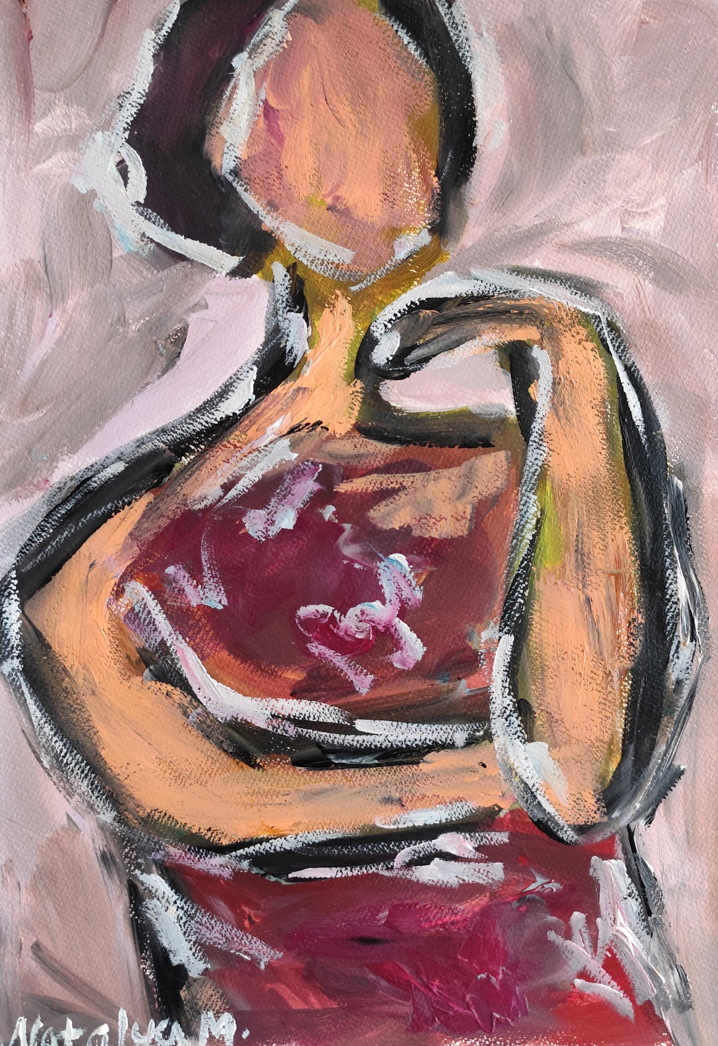 Ritratto impressionista espressionista astratto  di una donna su carta "Da parte mia".