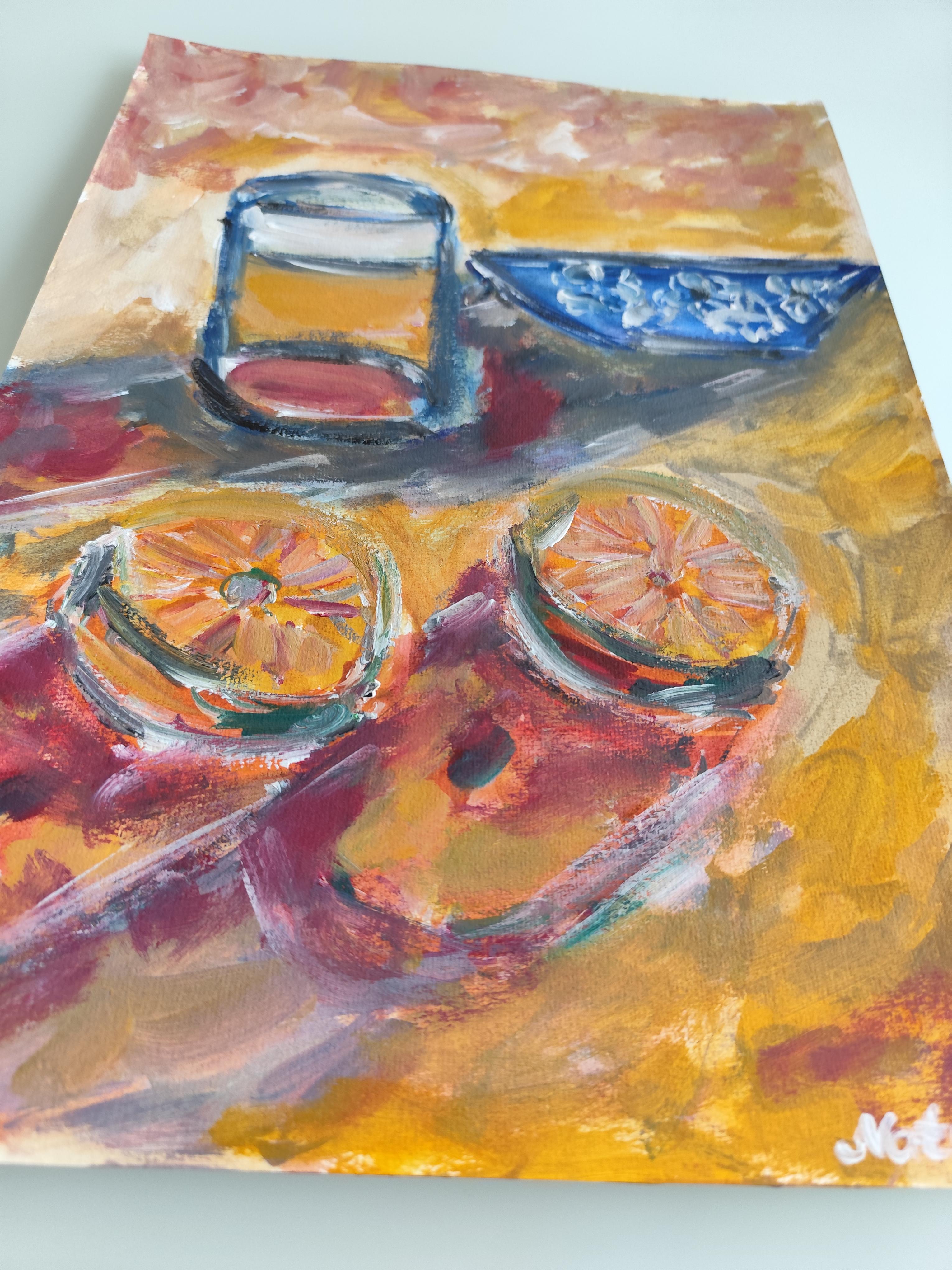 Abstract Expressionist impressionist still-life painting on paper 