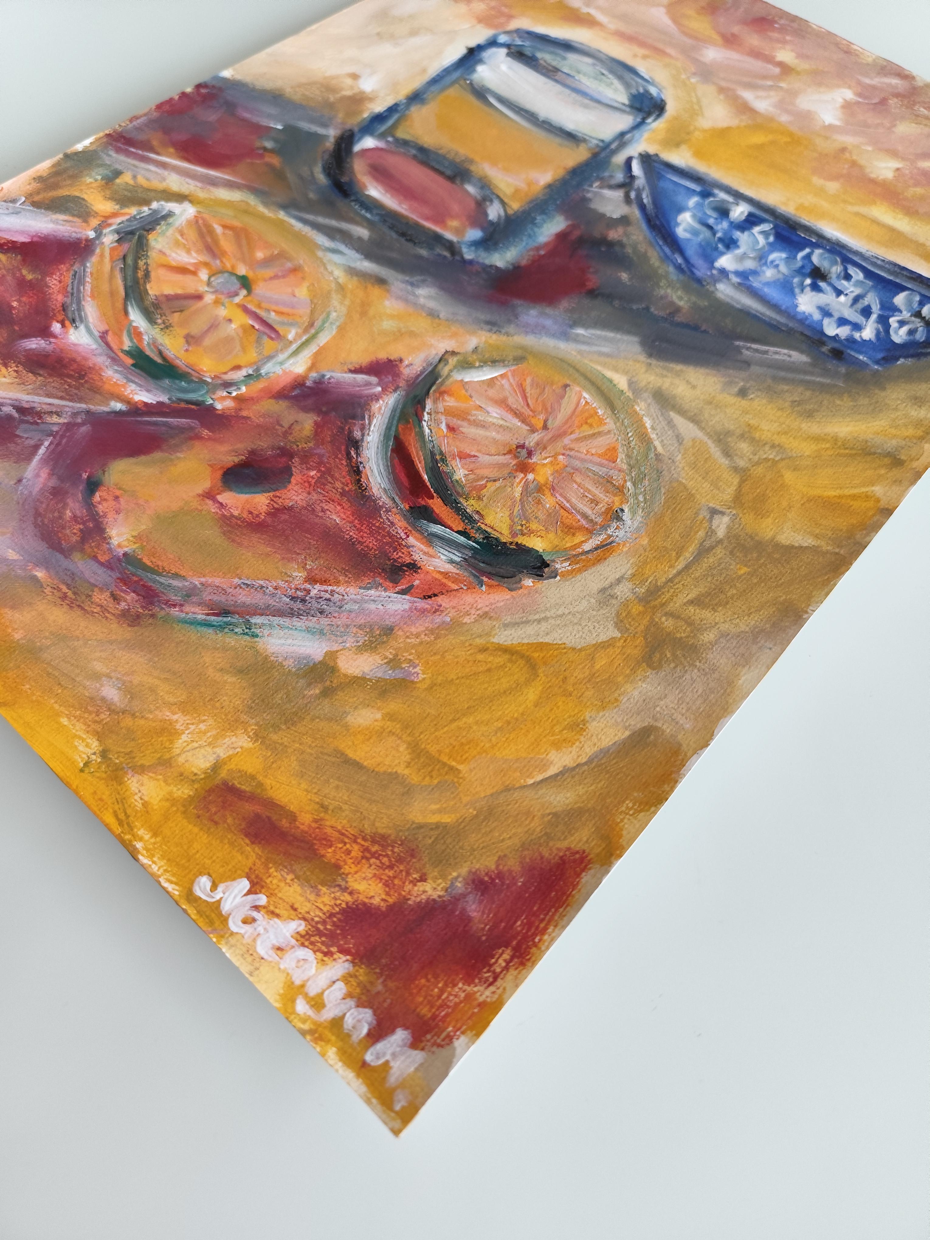 Abstract Expressionist impressionist still-life painting on paper 