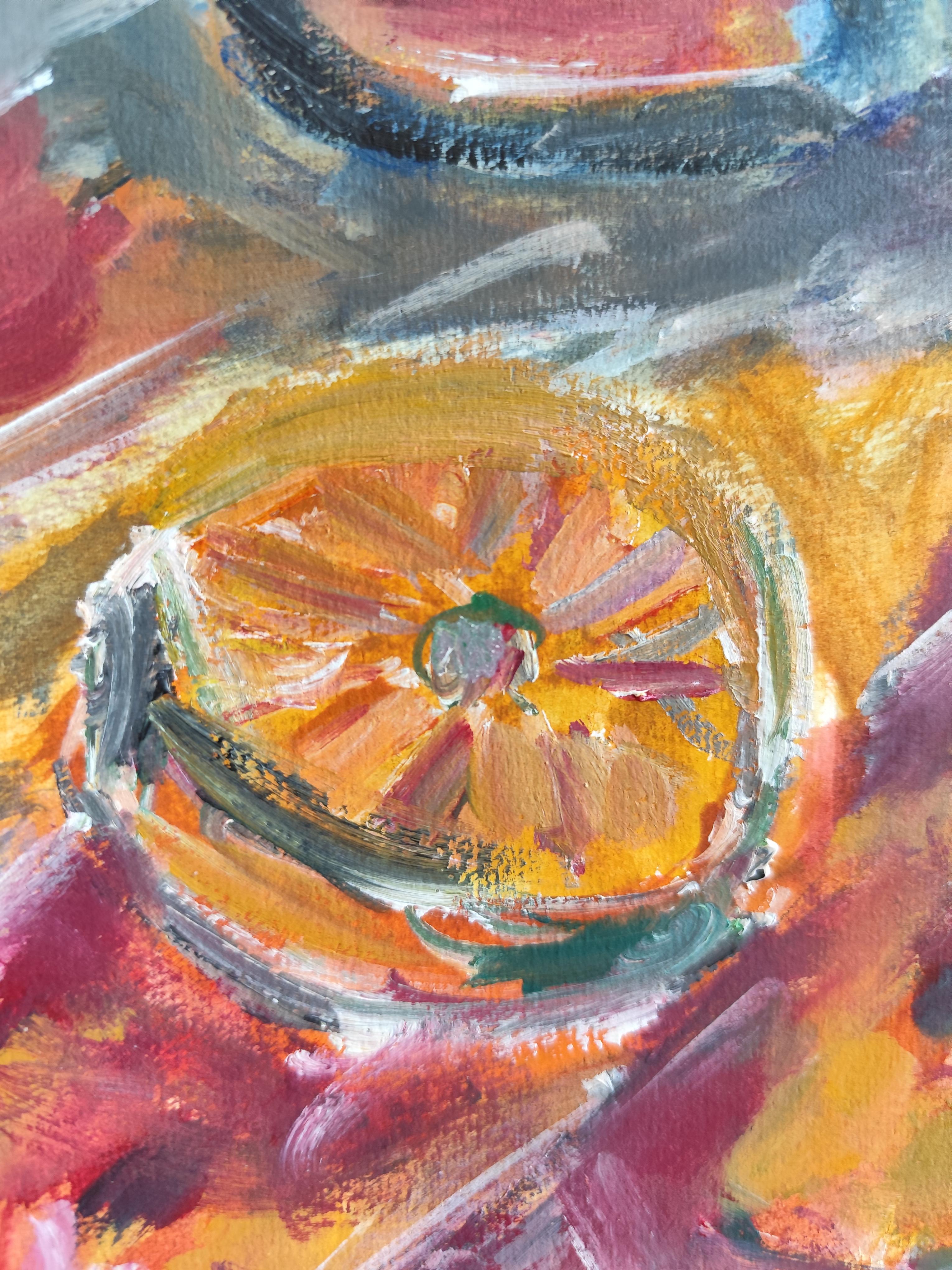 Abstract Expressionist impressionist still-life painting on paper 